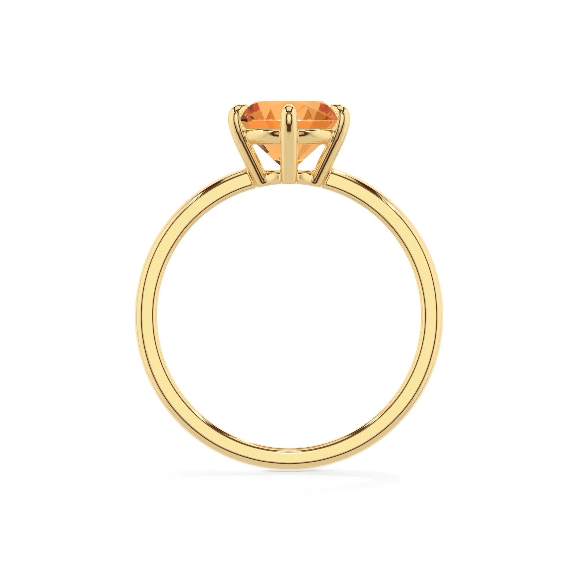 lab grown citrine round solitaire rings in yellow gold