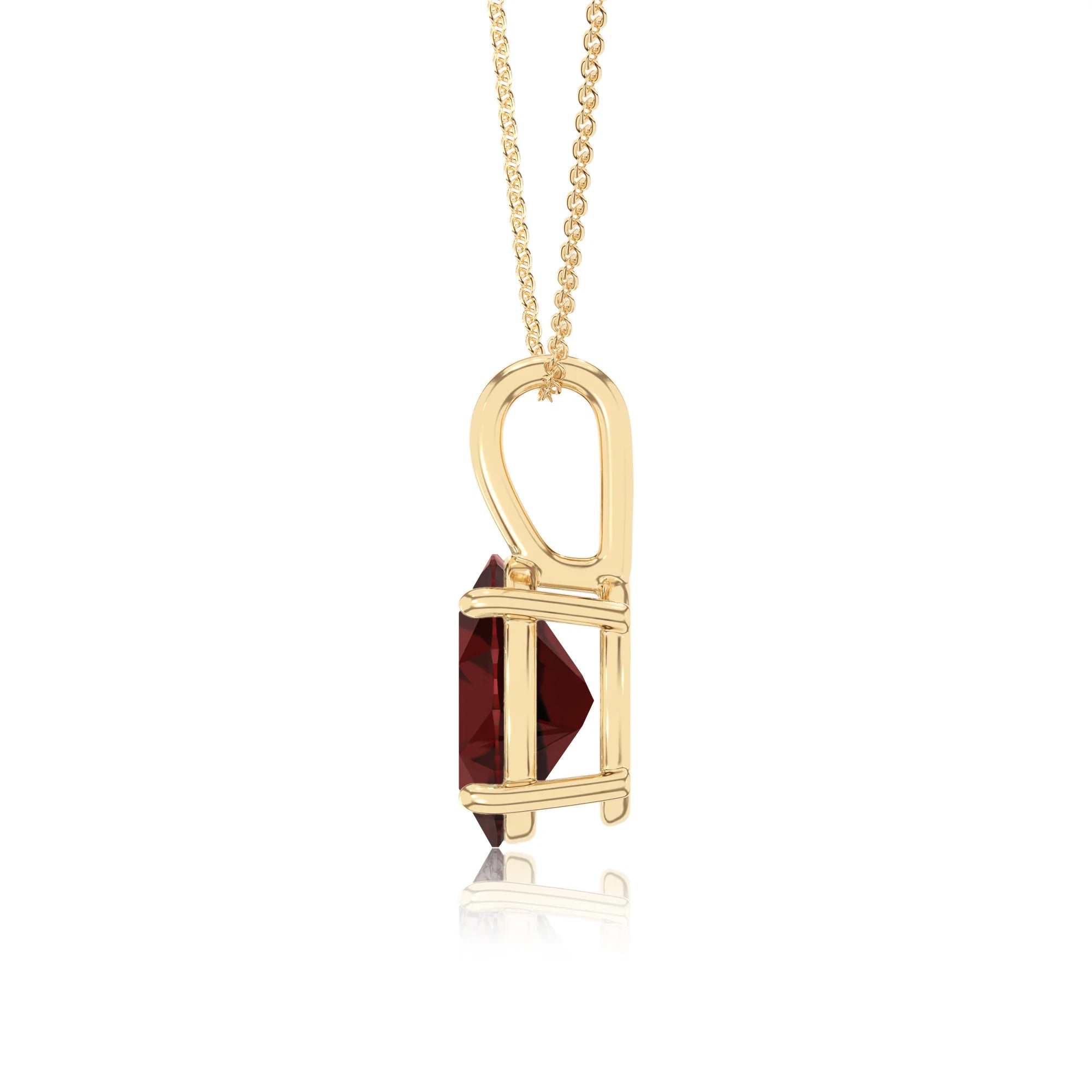 natural garnet oval solitaire necklaces in yellow gold