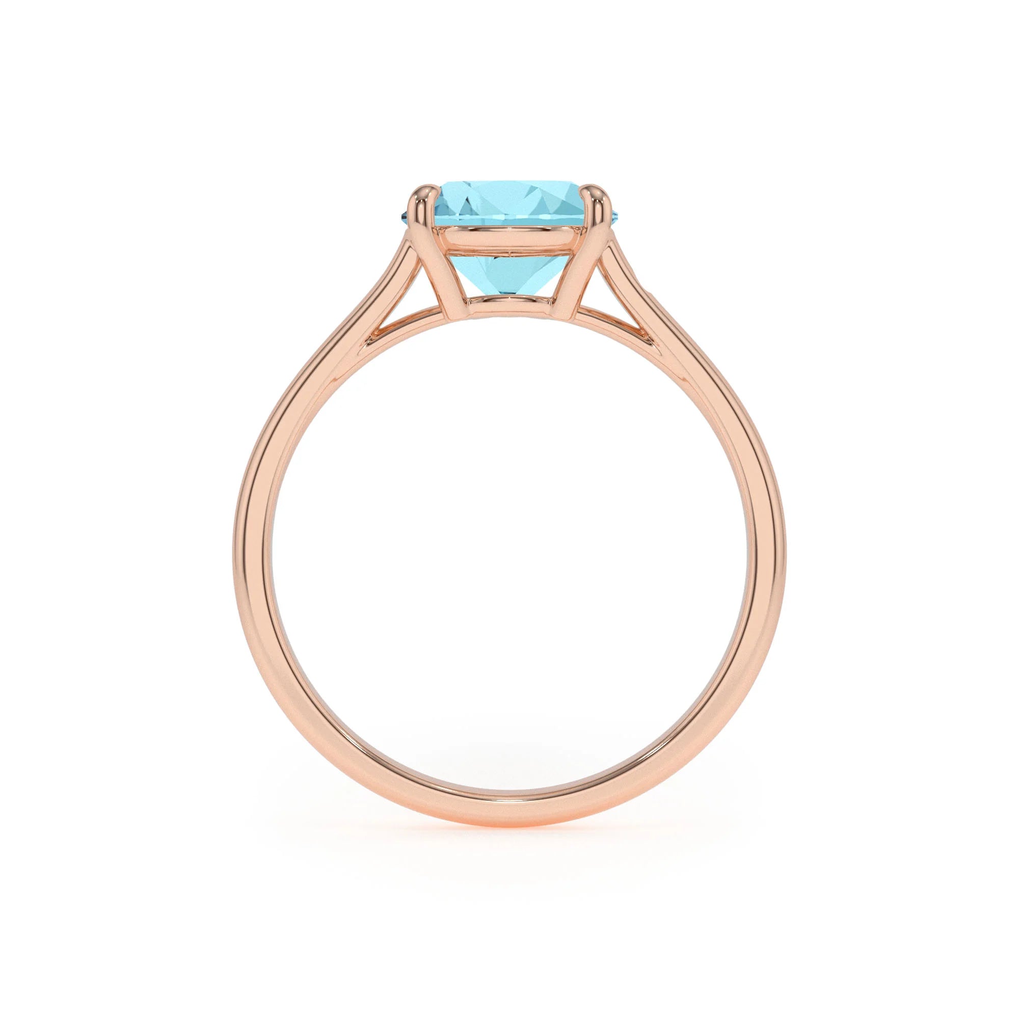 lab grown aquamarine cushion solitaire rings in rose gold