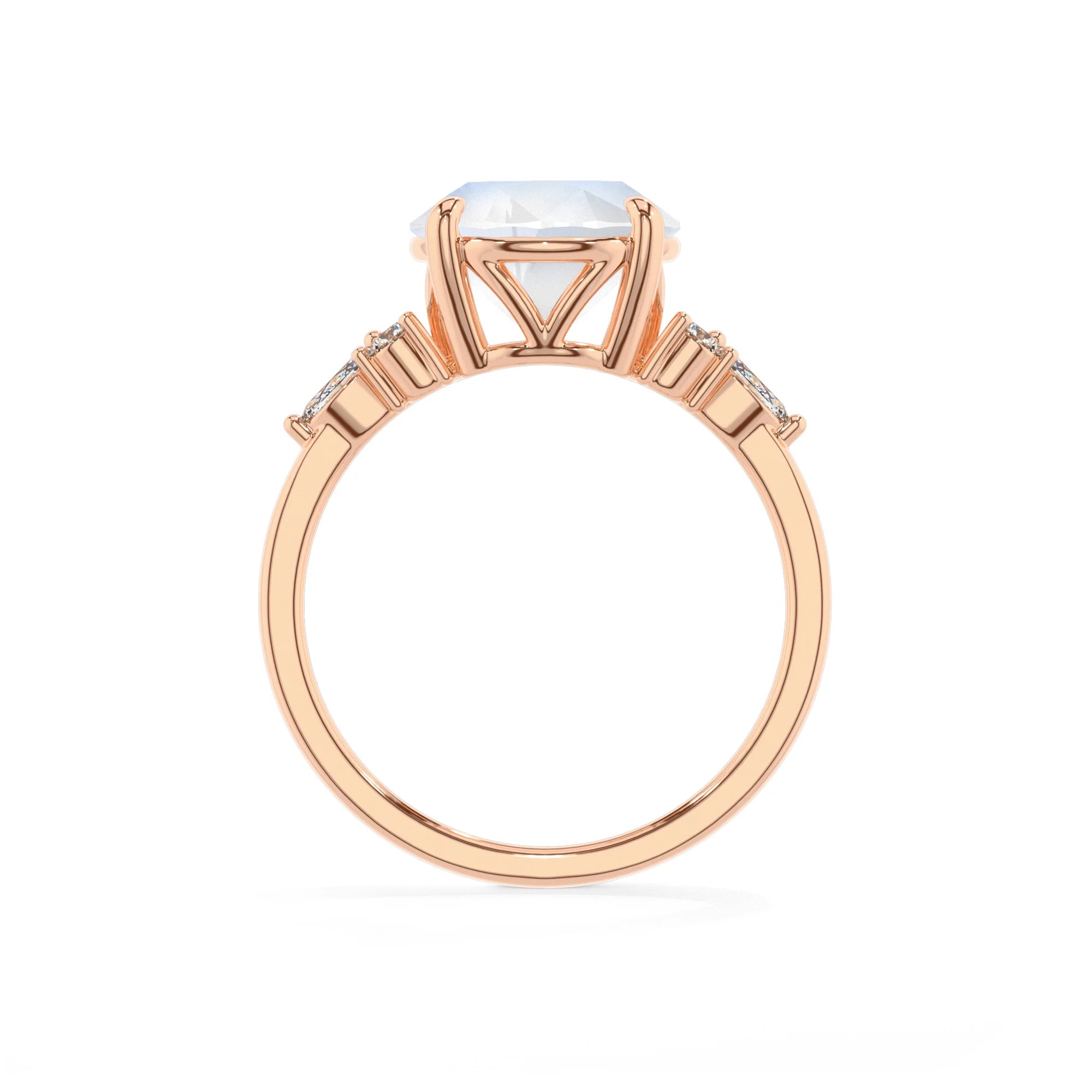 natural rainbow-moonstone round solitaire rings in rose gold