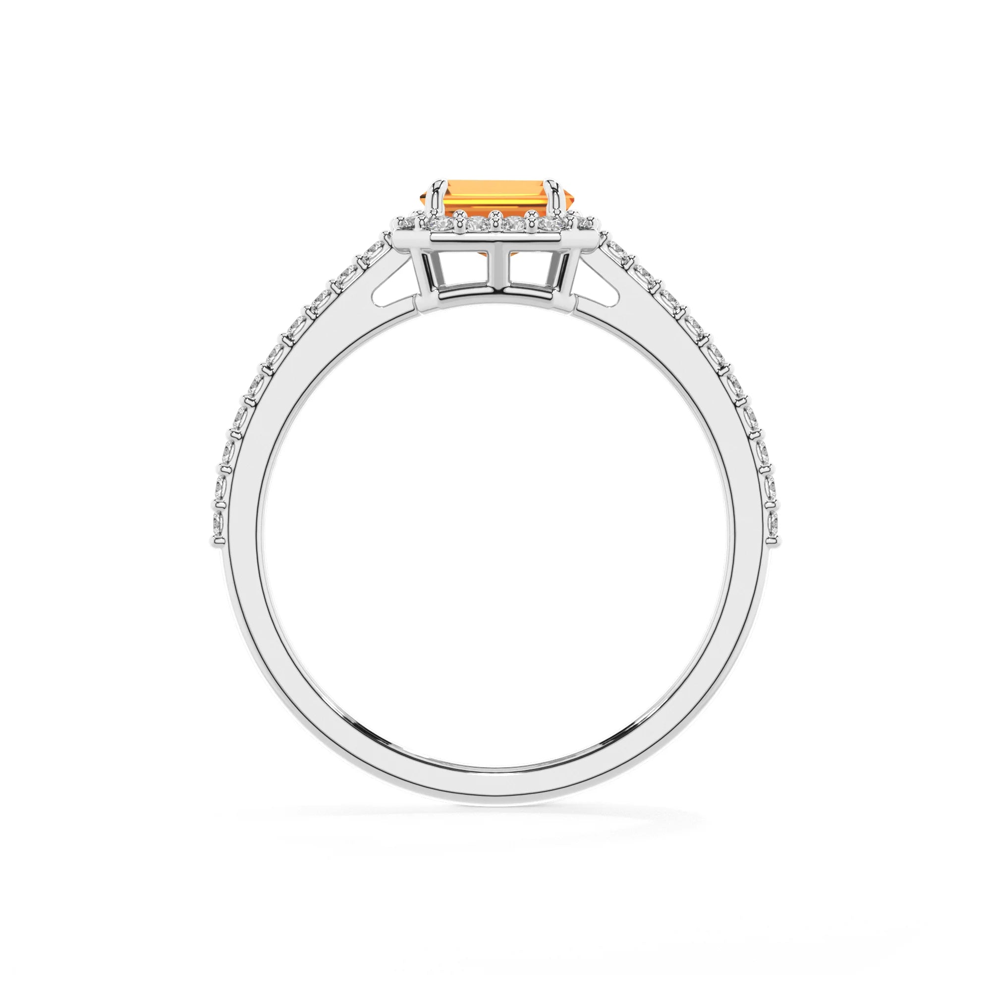 lab grown citrine emerald cut solitaire rings in platinum