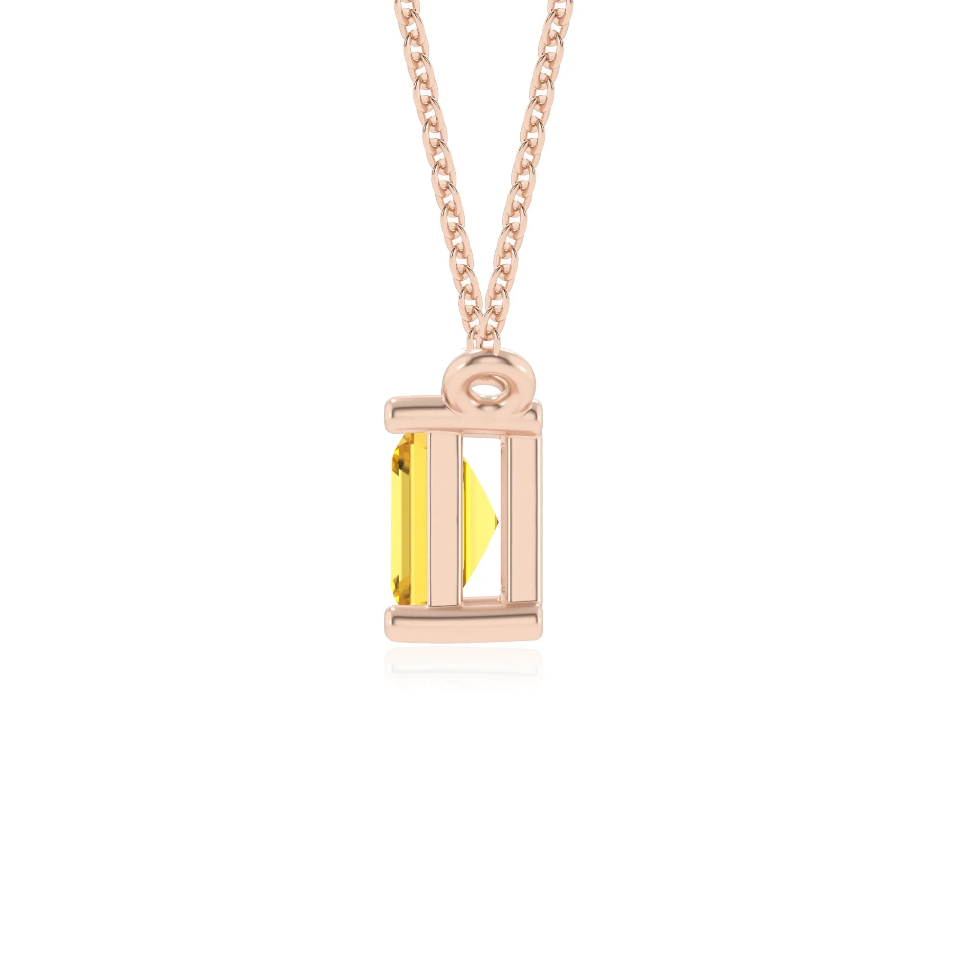 lab grown yellow-sapphire emerald cut solitaire necklaces in rose gold