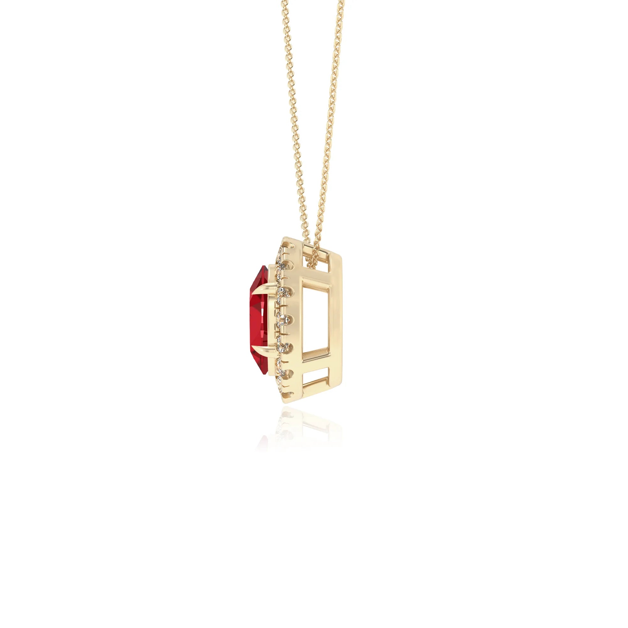 lab grown ruby oval solitaire necklaces in yellow gold