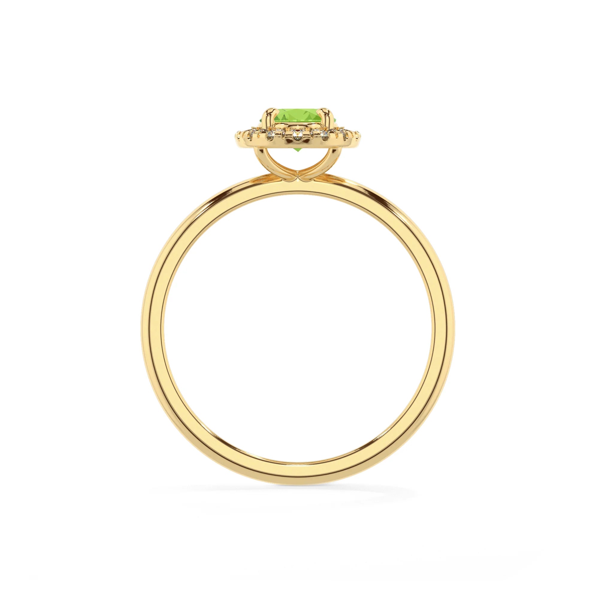 natural peridot oval solitaire rings in yellow gold