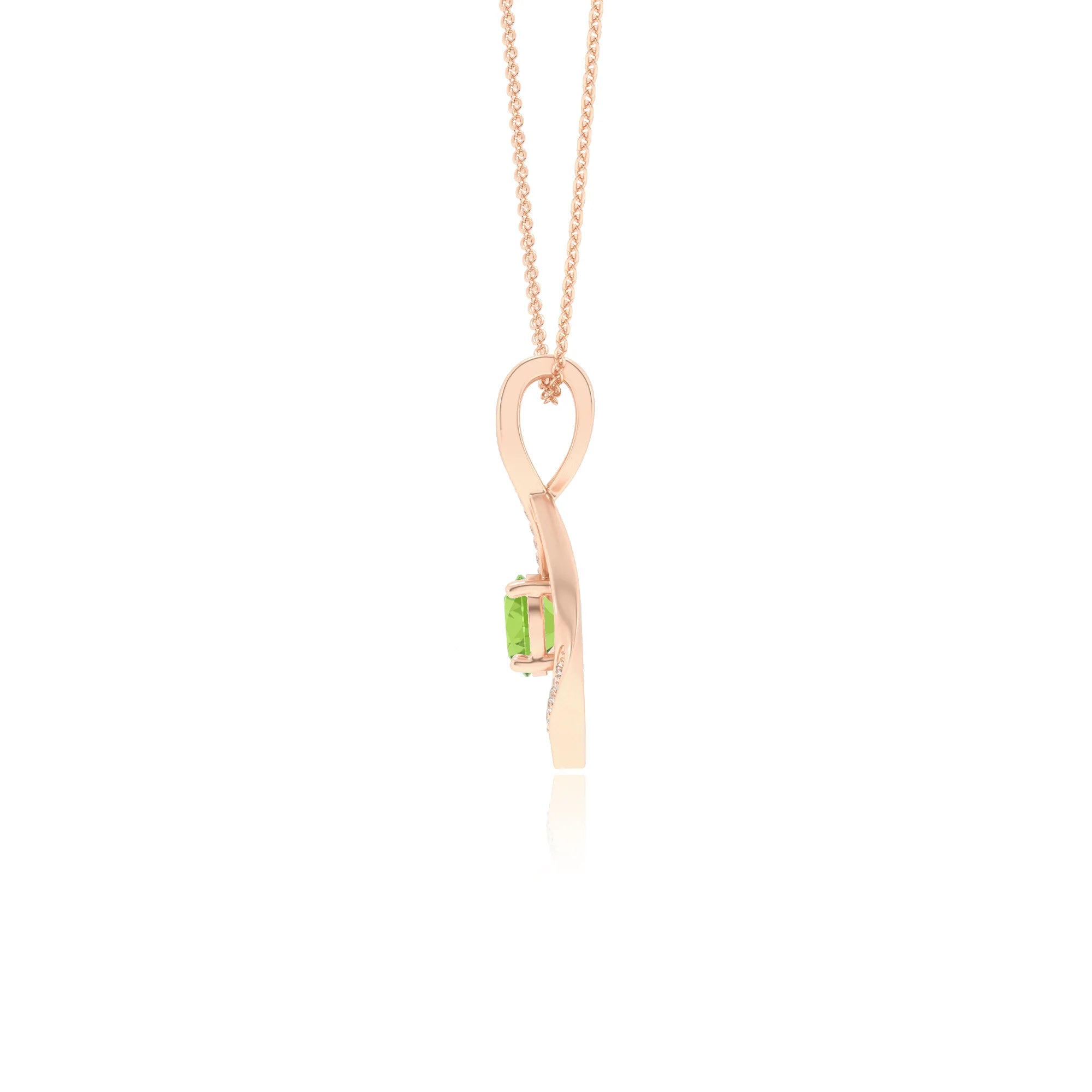 natural peridot round solitaire necklaces in rose gold