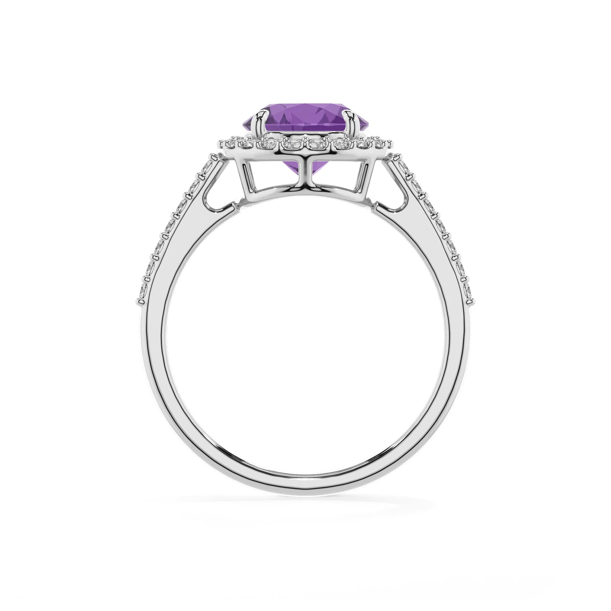 lab grown amethyst round solitaire rings in platinum