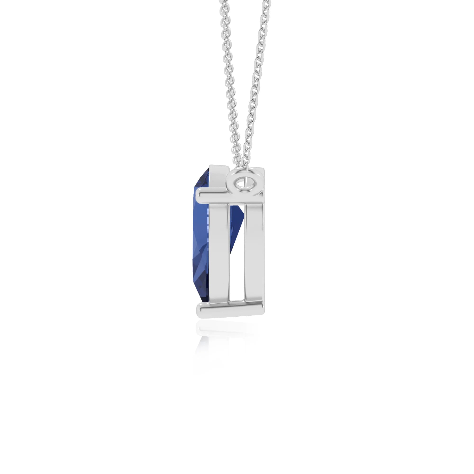 lab grown blue-sapphire pear solitaire necklaces in sterling silver