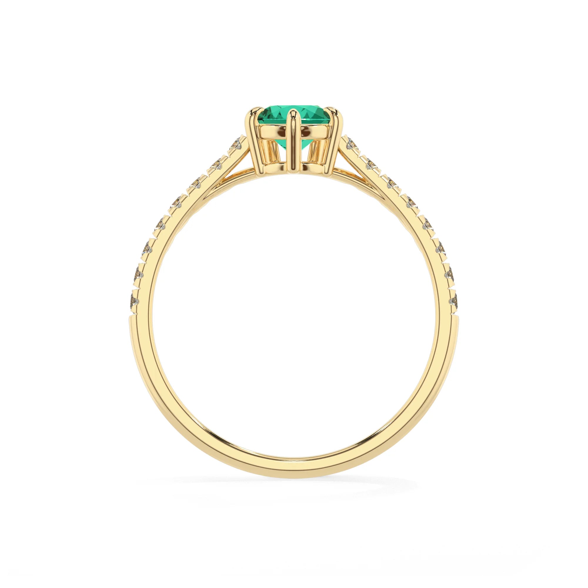 lab grown emerald pear half eternity solitaire engagement rings in yellow gold