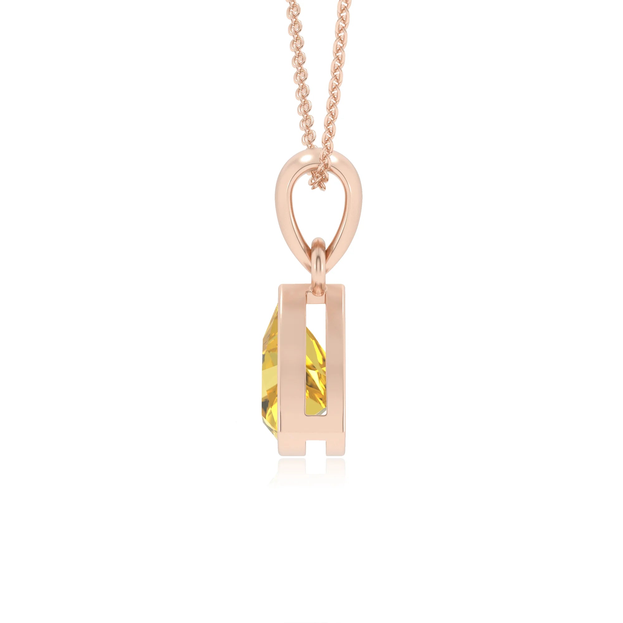 lab grown yellow-sapphire trillion solitaire necklaces in rose gold