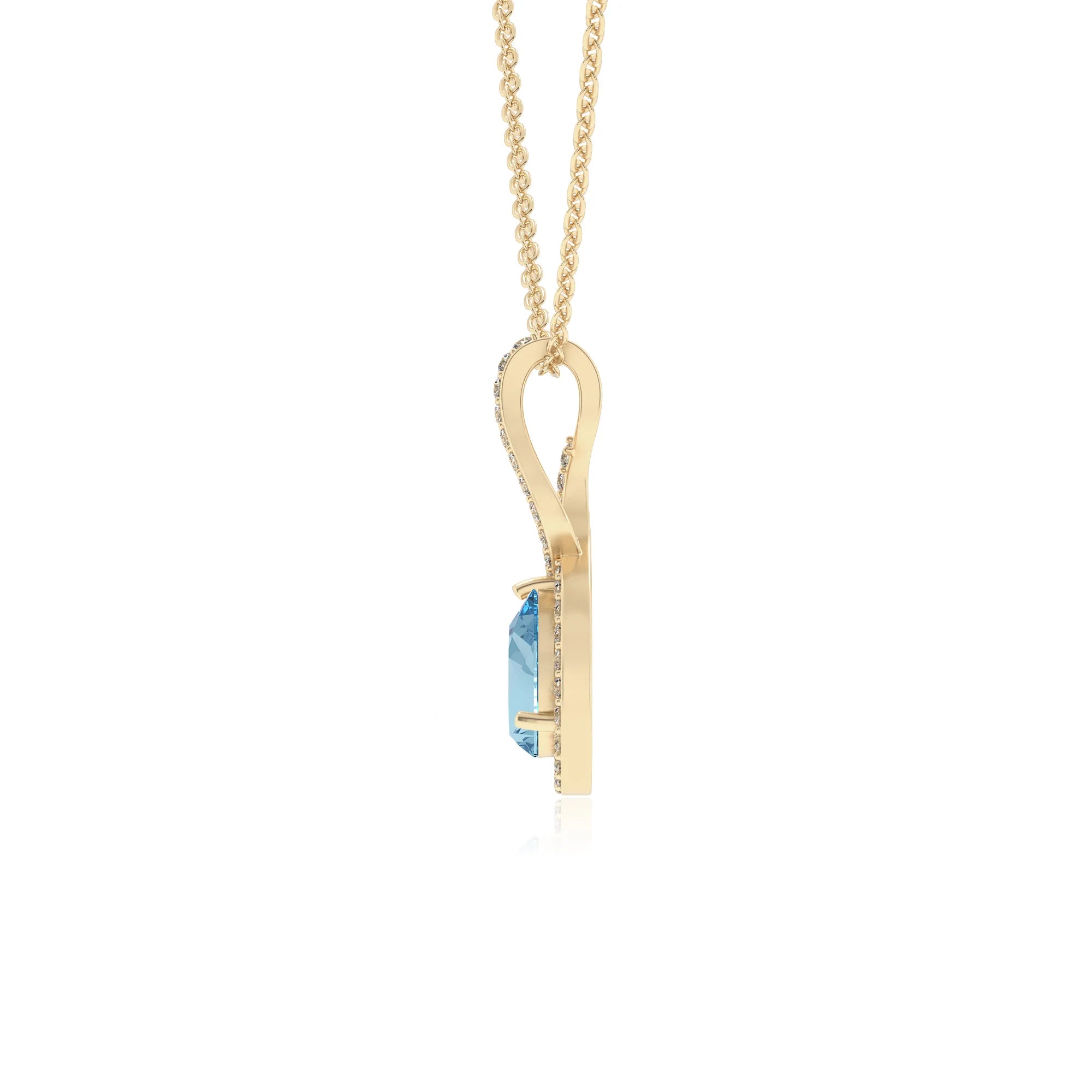 lab grown aquamarine pear necklaces in yellow gold