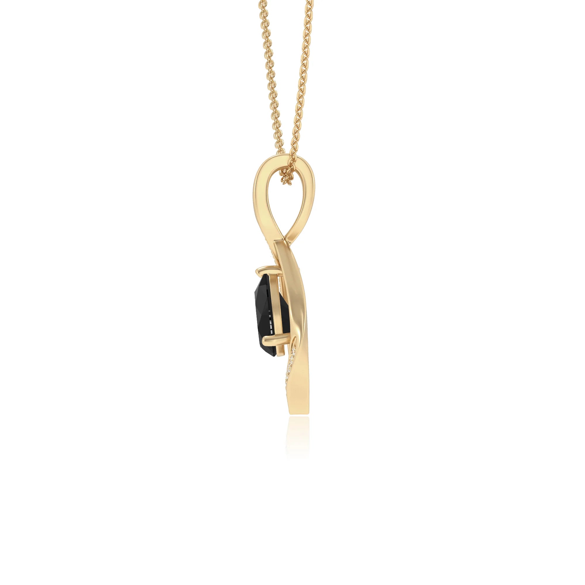 natural black-onyx pear solitaire necklaces in yellow gold
