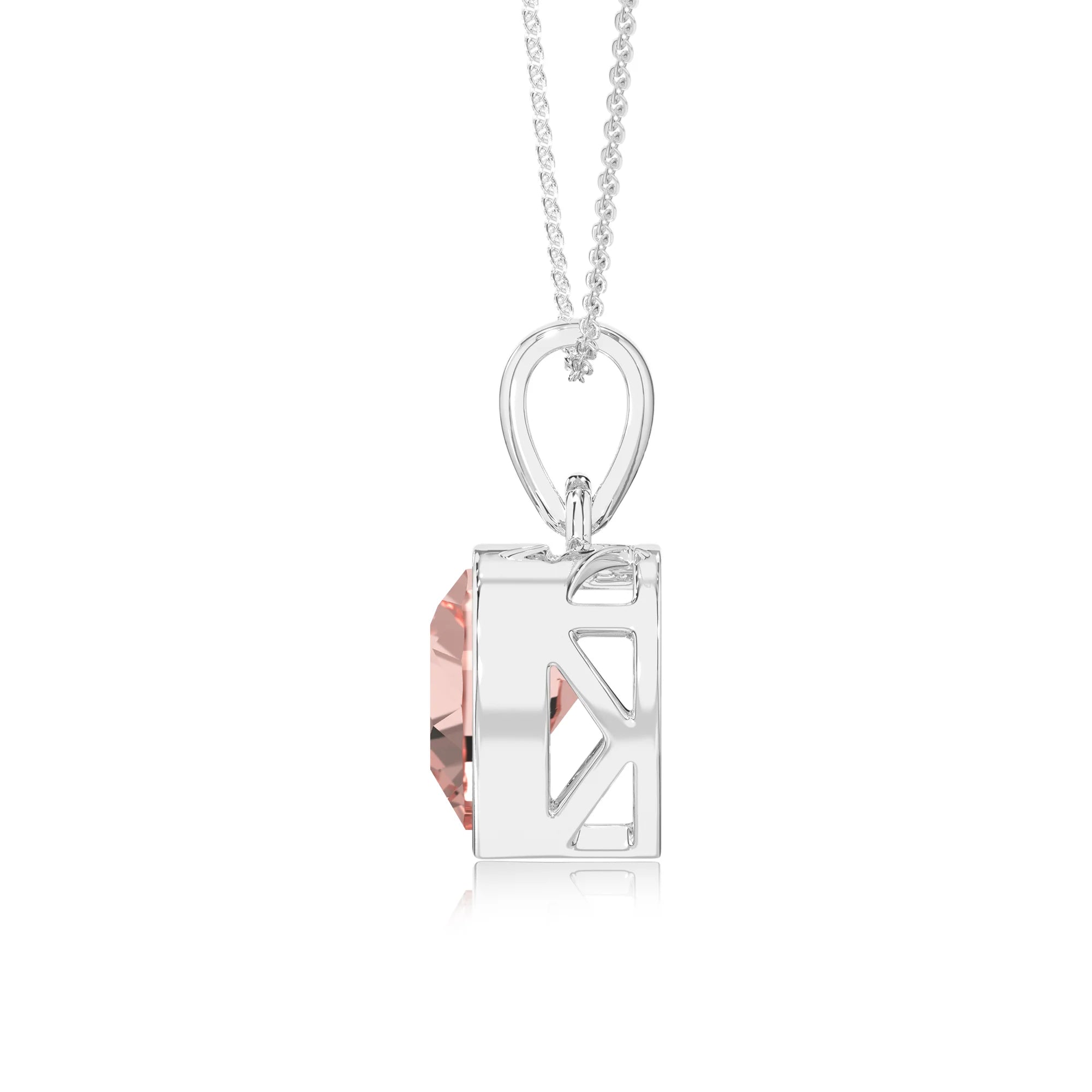 lab grown morganite heart solitaire necklaces in white gold