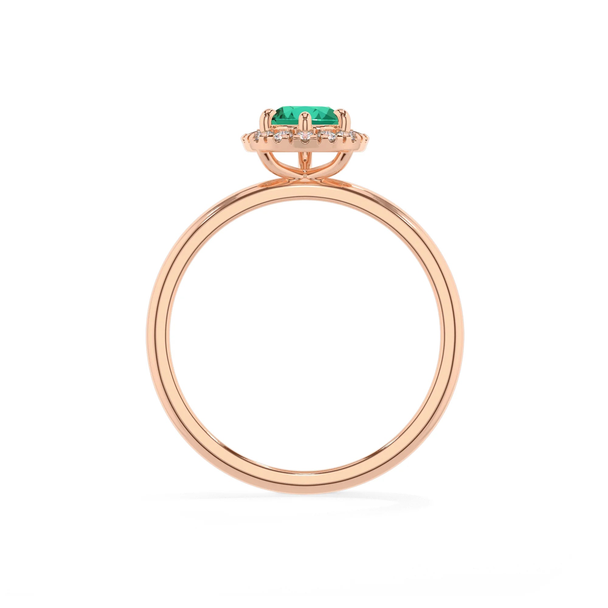 lab grown emerald pear solitaire rings in rose gold