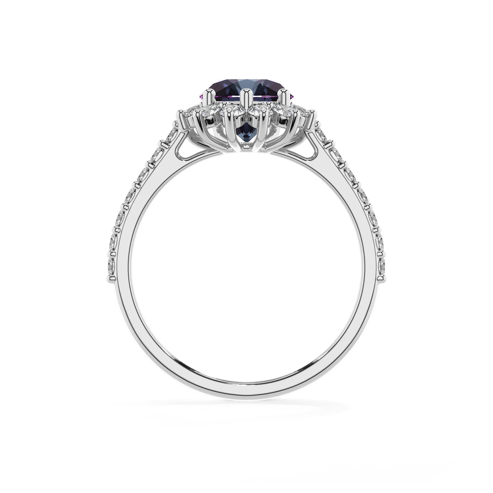 lab grown alexandrite pear solitaire rings in white gold