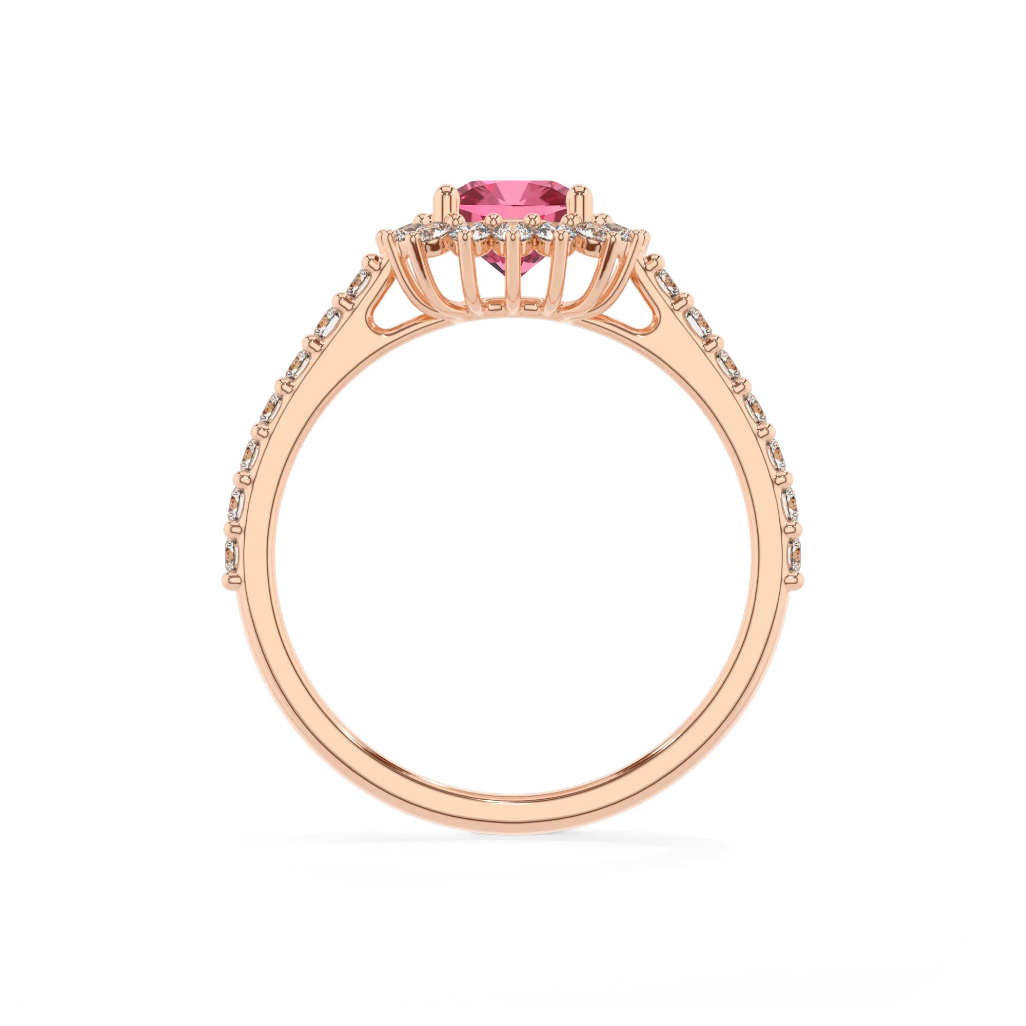 lab grown pink-tourmaline cushion solitaire rings in rose gold