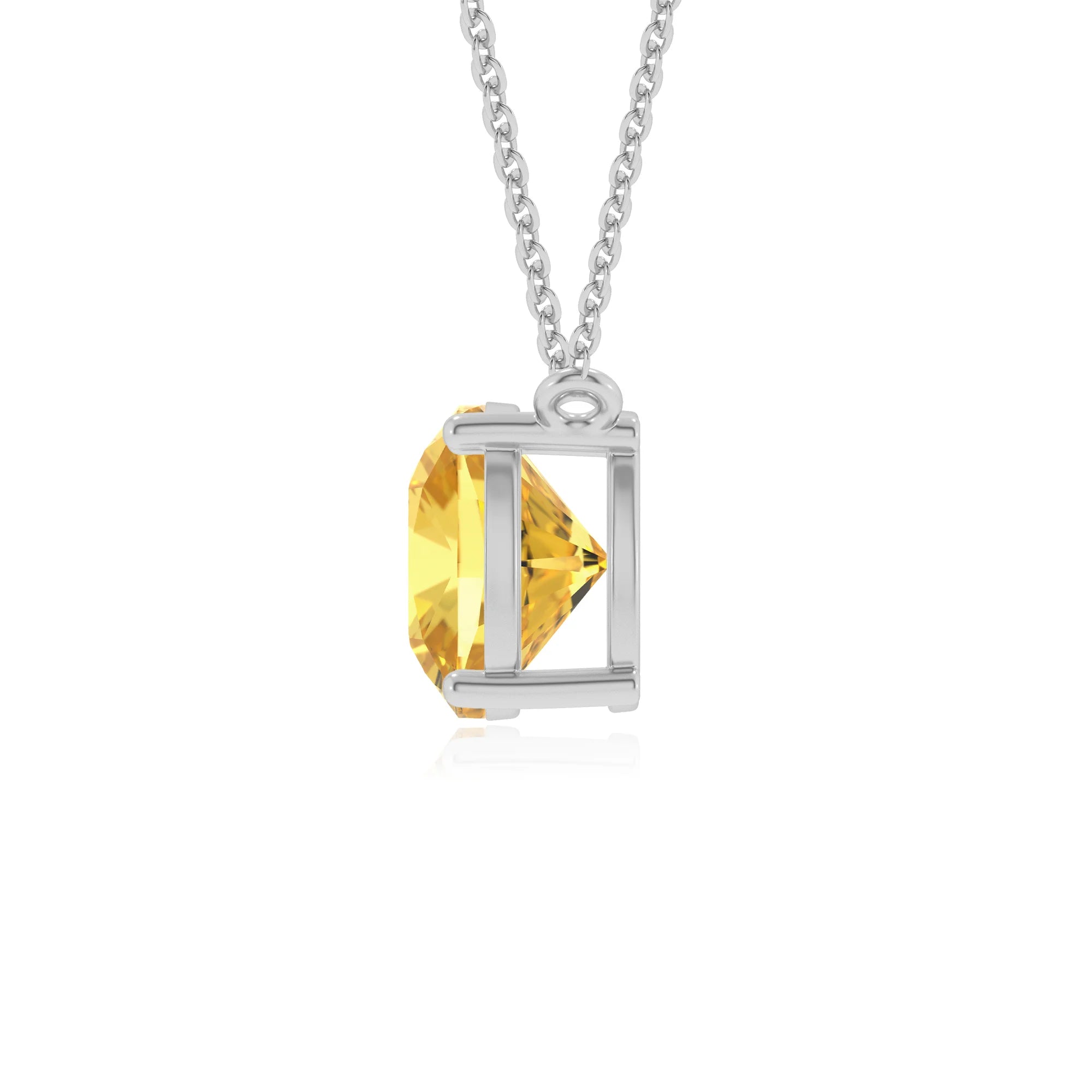 lab grown yellow-sapphire cushion solitaire necklaces in platinum