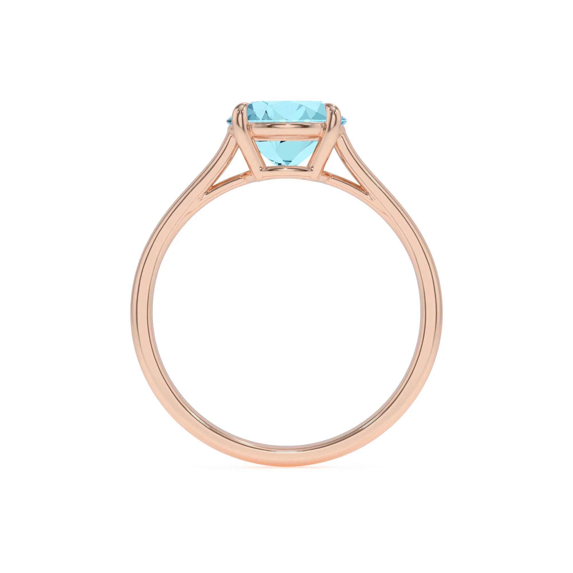 lab grown aquamarine round solitaire rings in rose gold