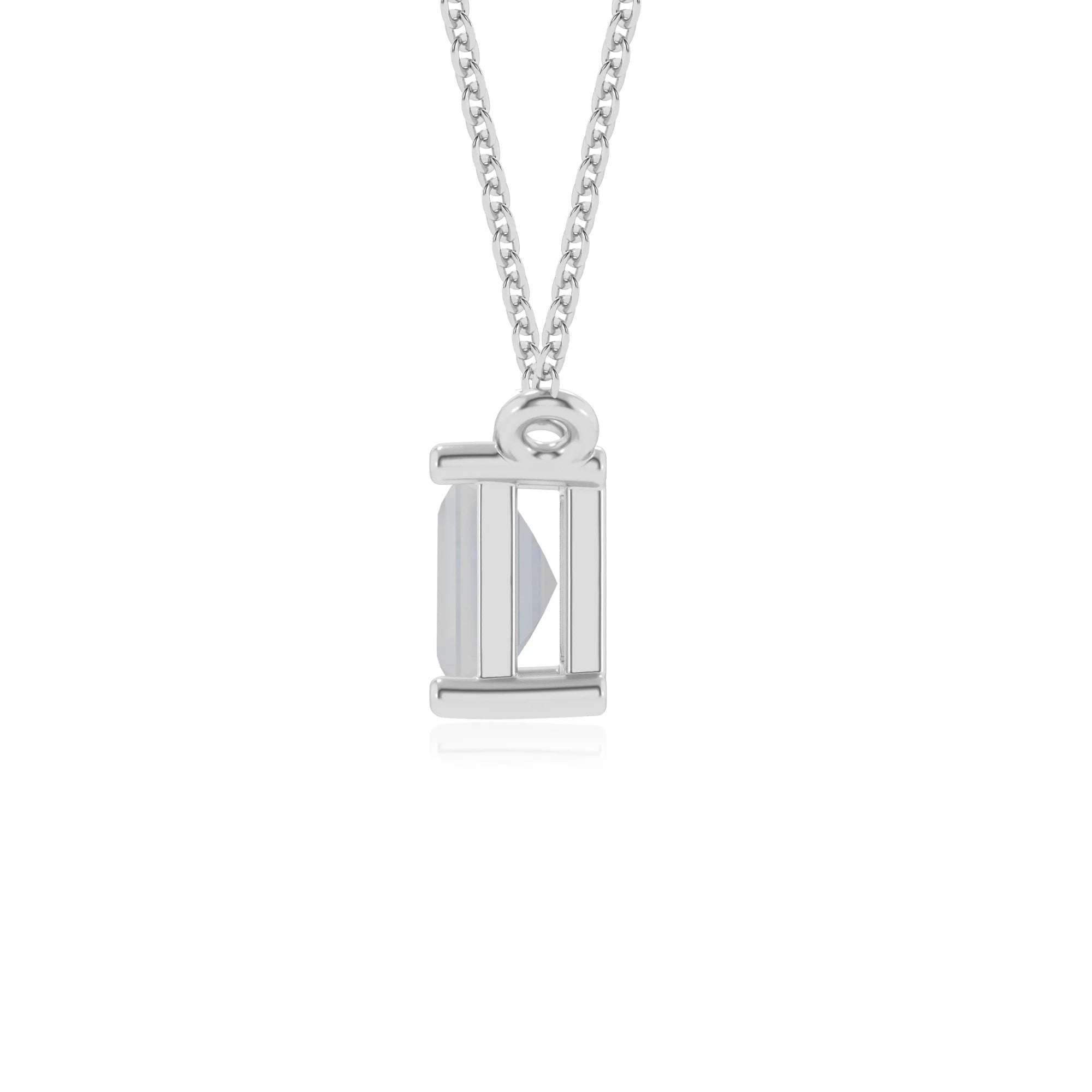 natural rainbow-moonstone emerald cut solitaire necklaces in white gold