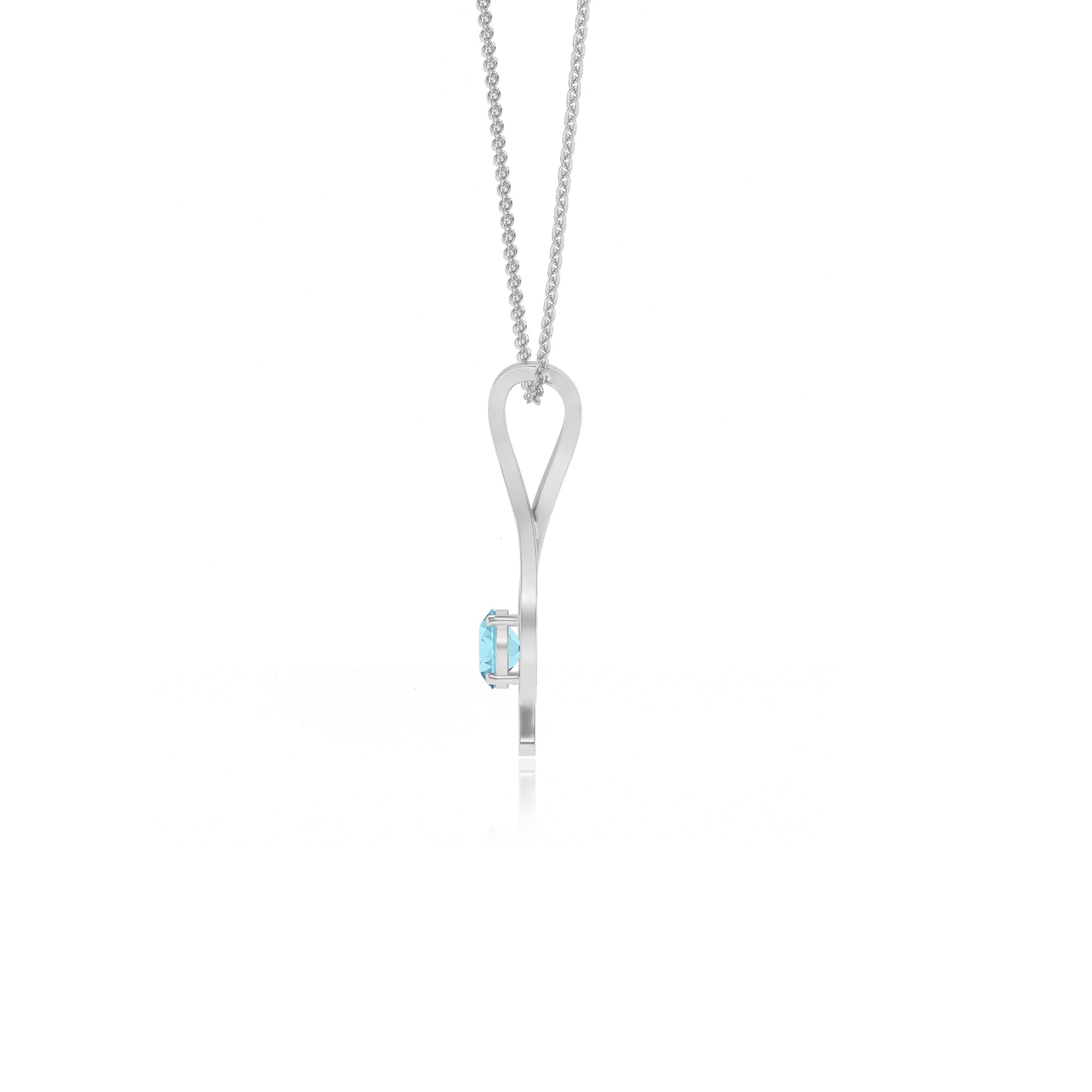 lab grown aquamarine round solitaire necklaces in platinum