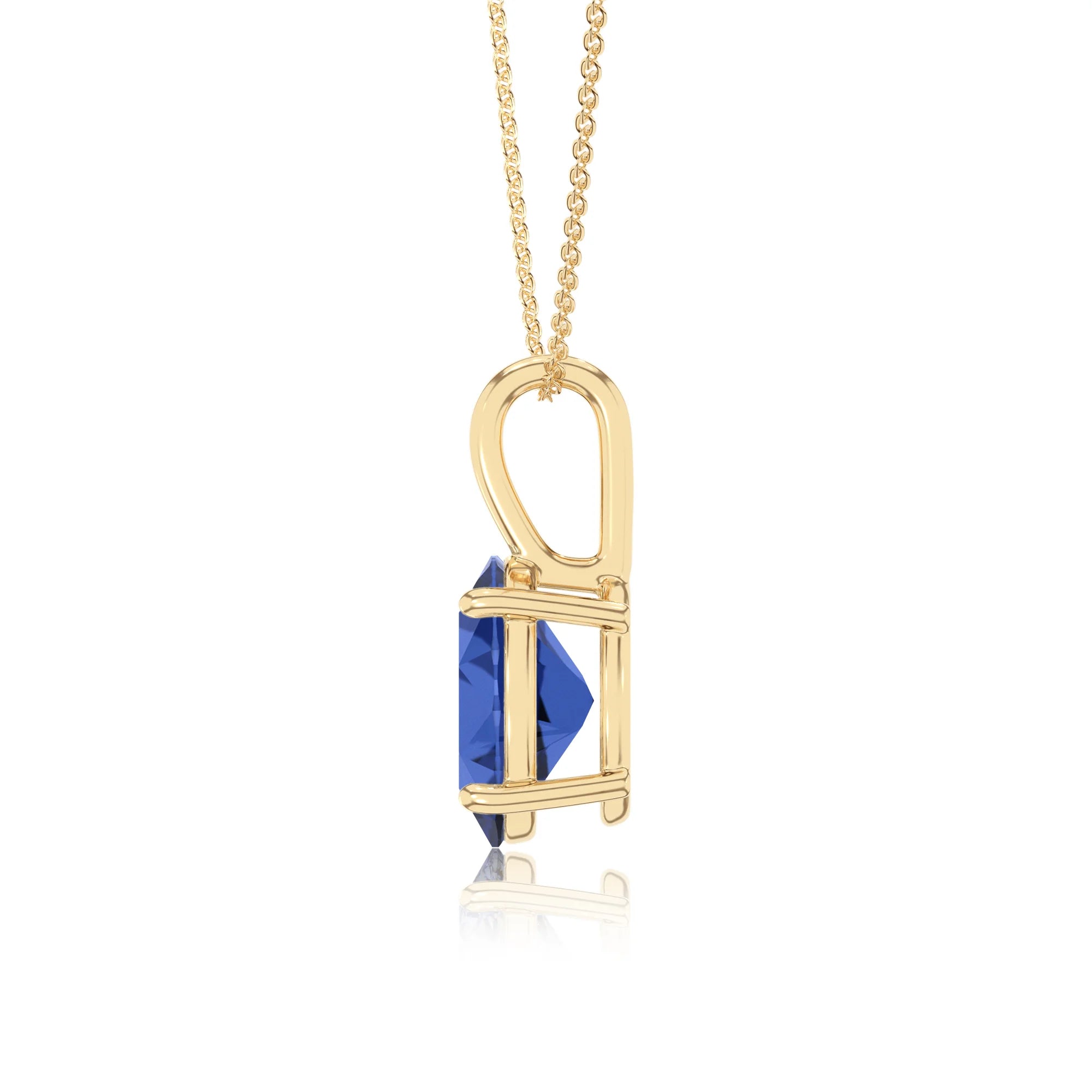 lab grown blue-sapphire oval solitaire necklaces in yellow gold