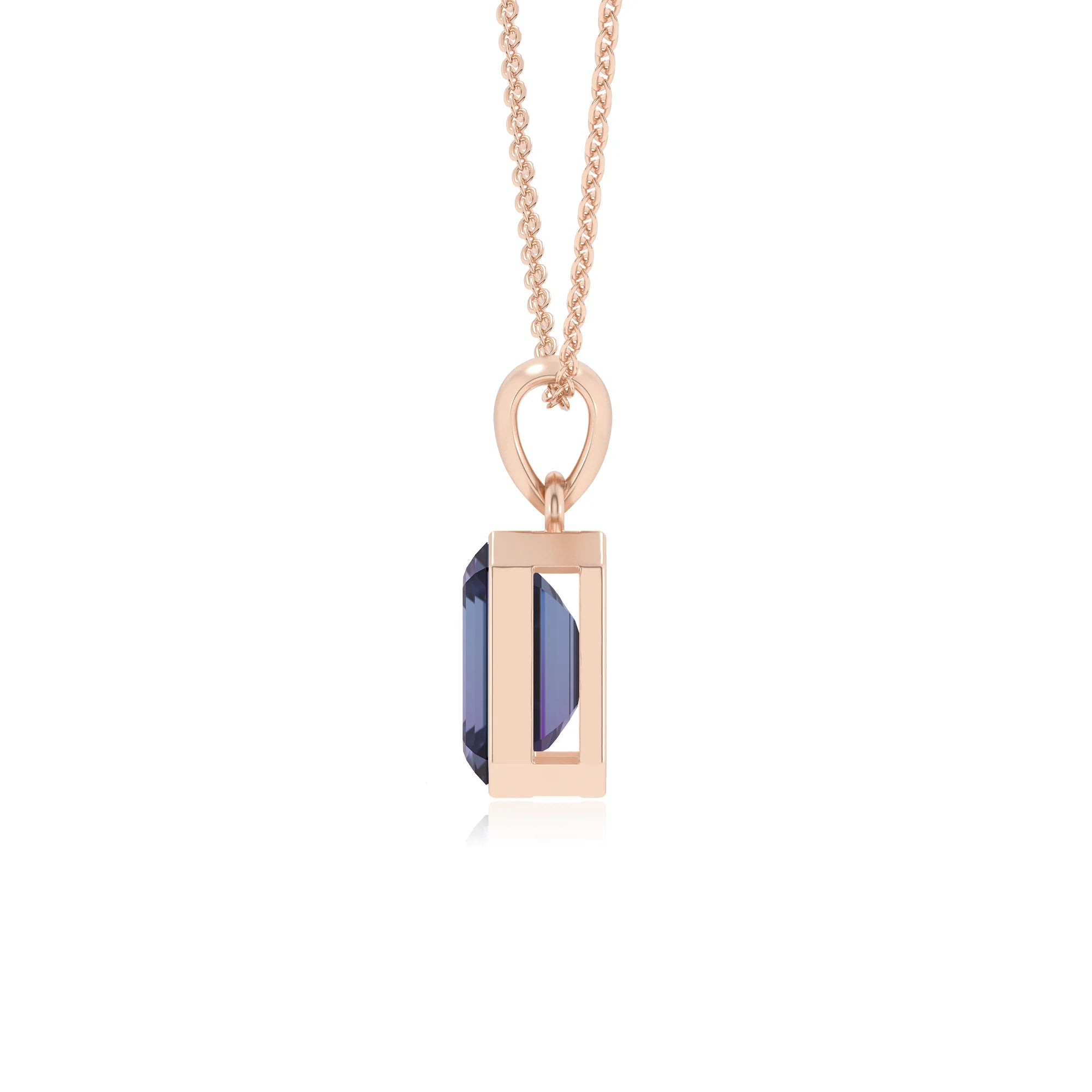 lab grown alexandrite emerald cut solitaire necklaces in rose gold