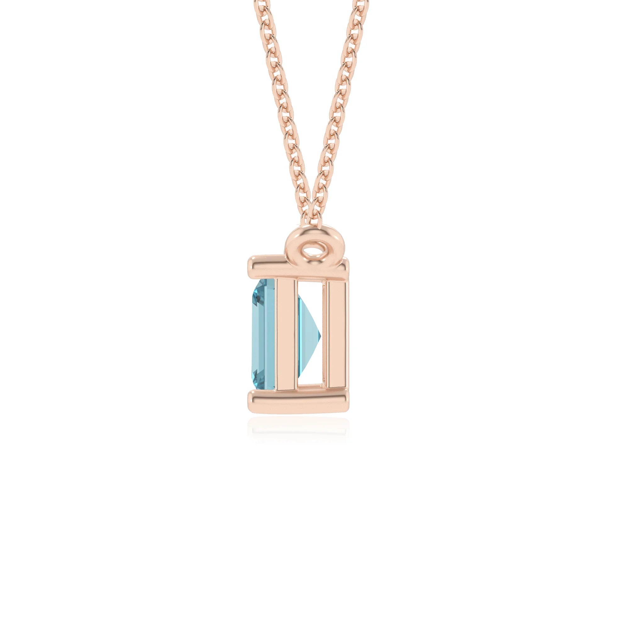 lab grown aquamarine emerald cut solitaire necklaces in rose gold