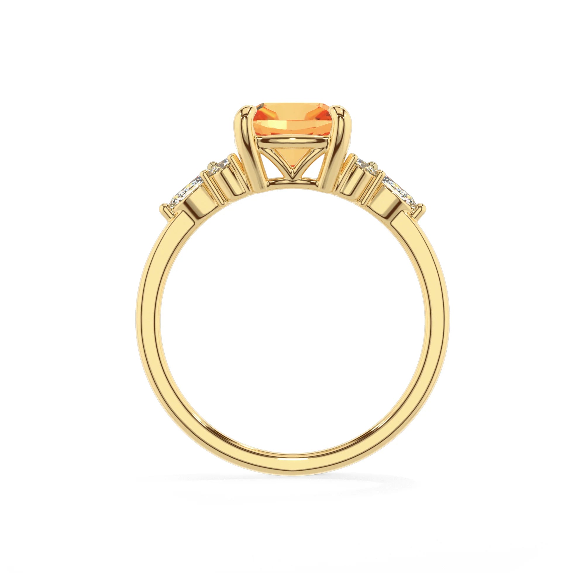 lab grown citrine cushion solitaire rings in yellow gold