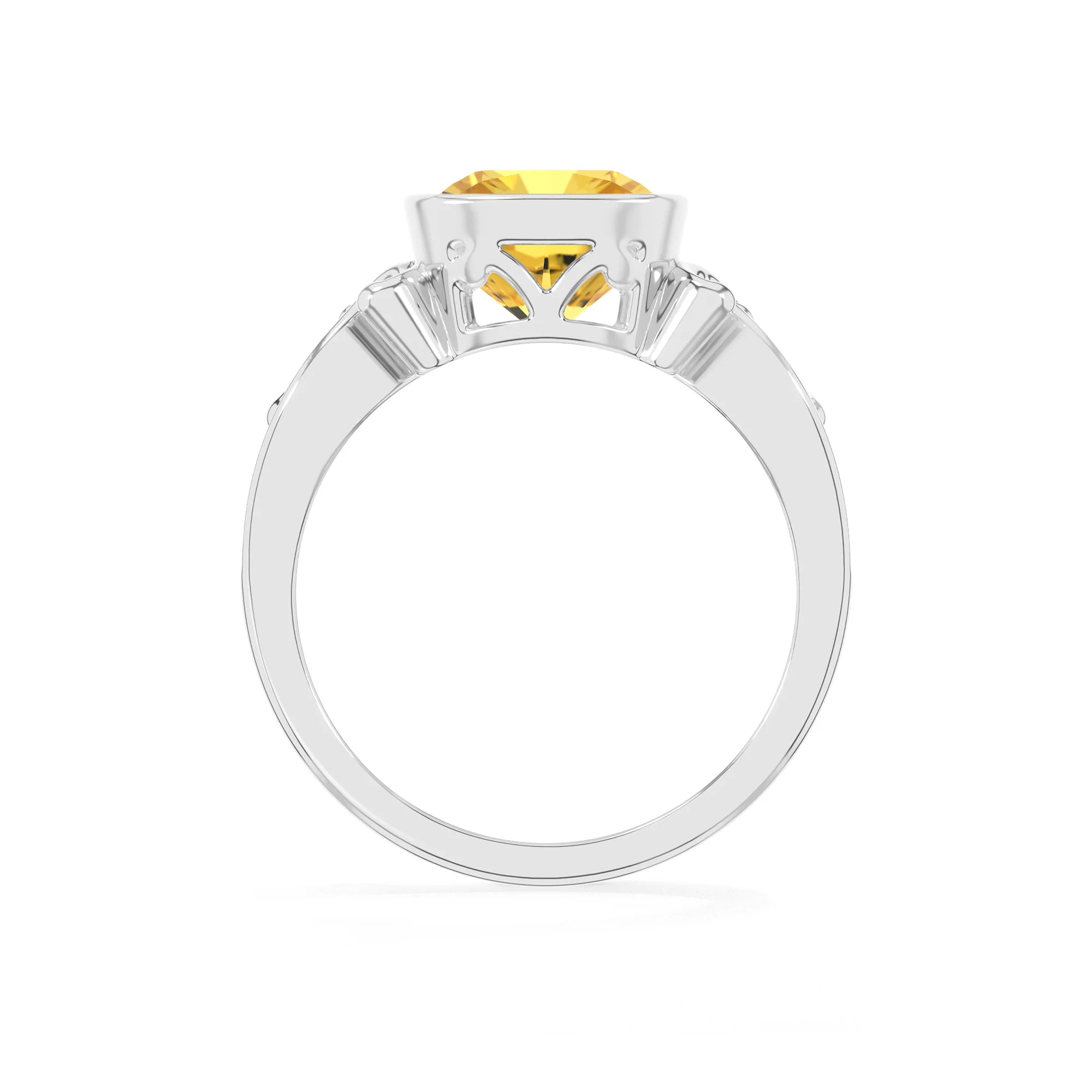 lab grown yellow-sapphire cushion solitaire rings in platinum