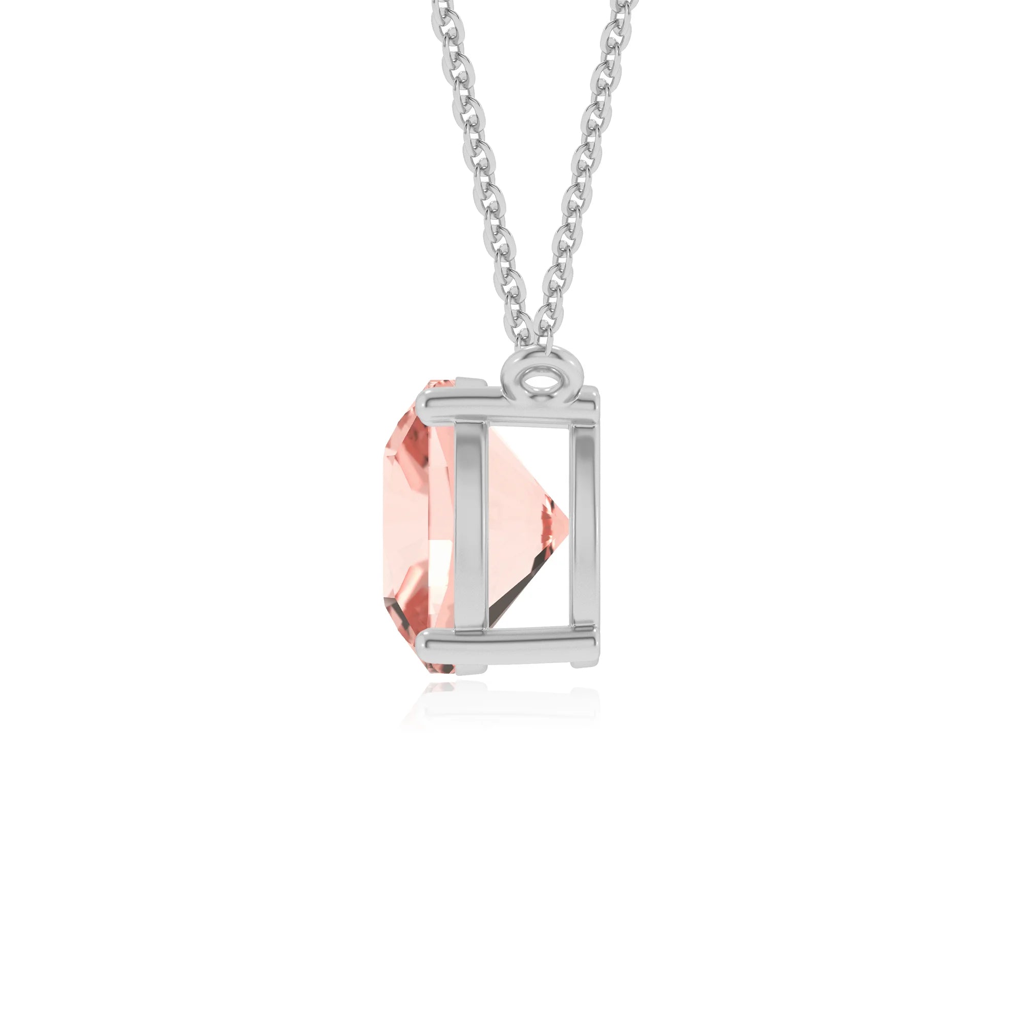 lab grown morganite cushion solitaire necklaces in white gold