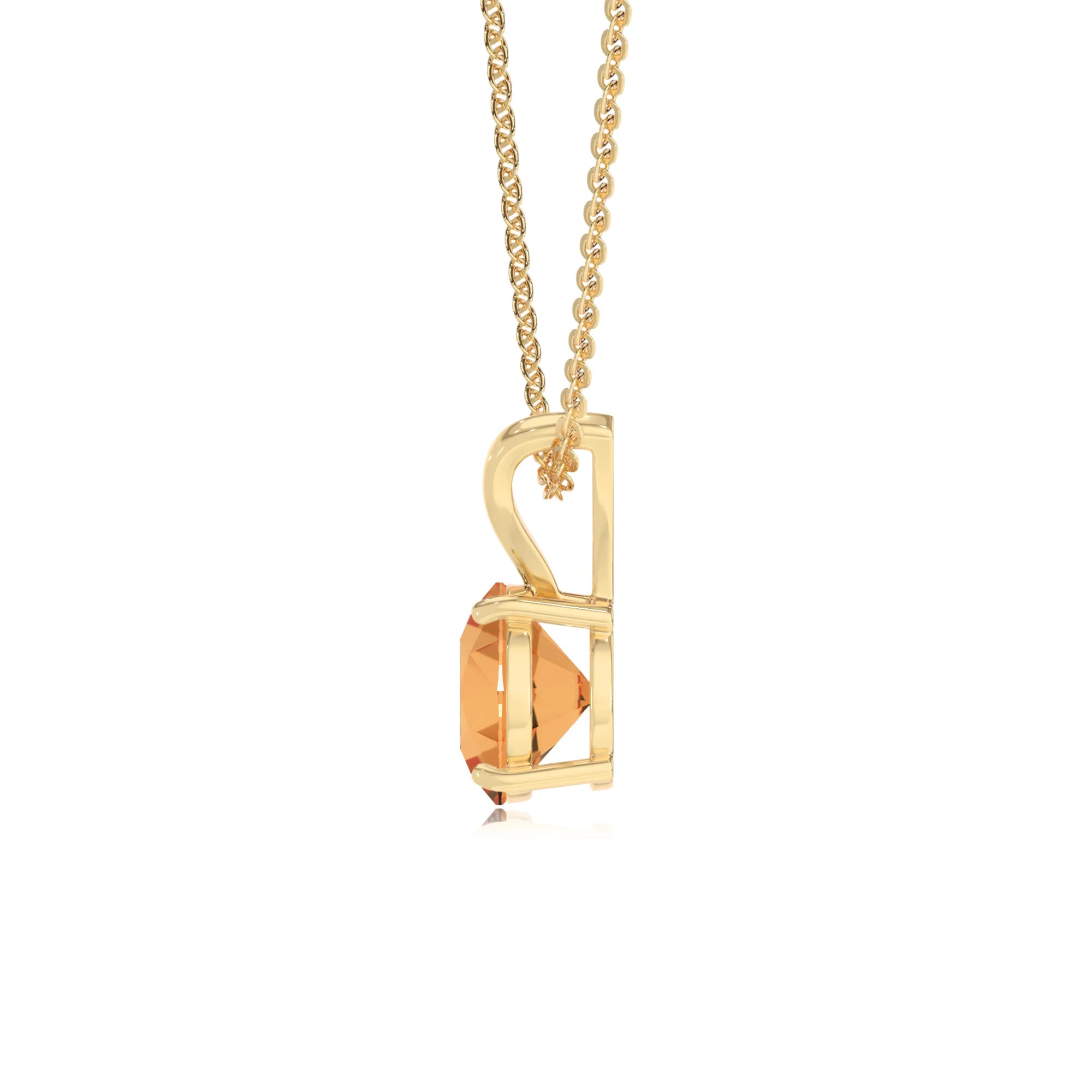 lab grown citrine round solitaire v-bale necklaces in yellow gold