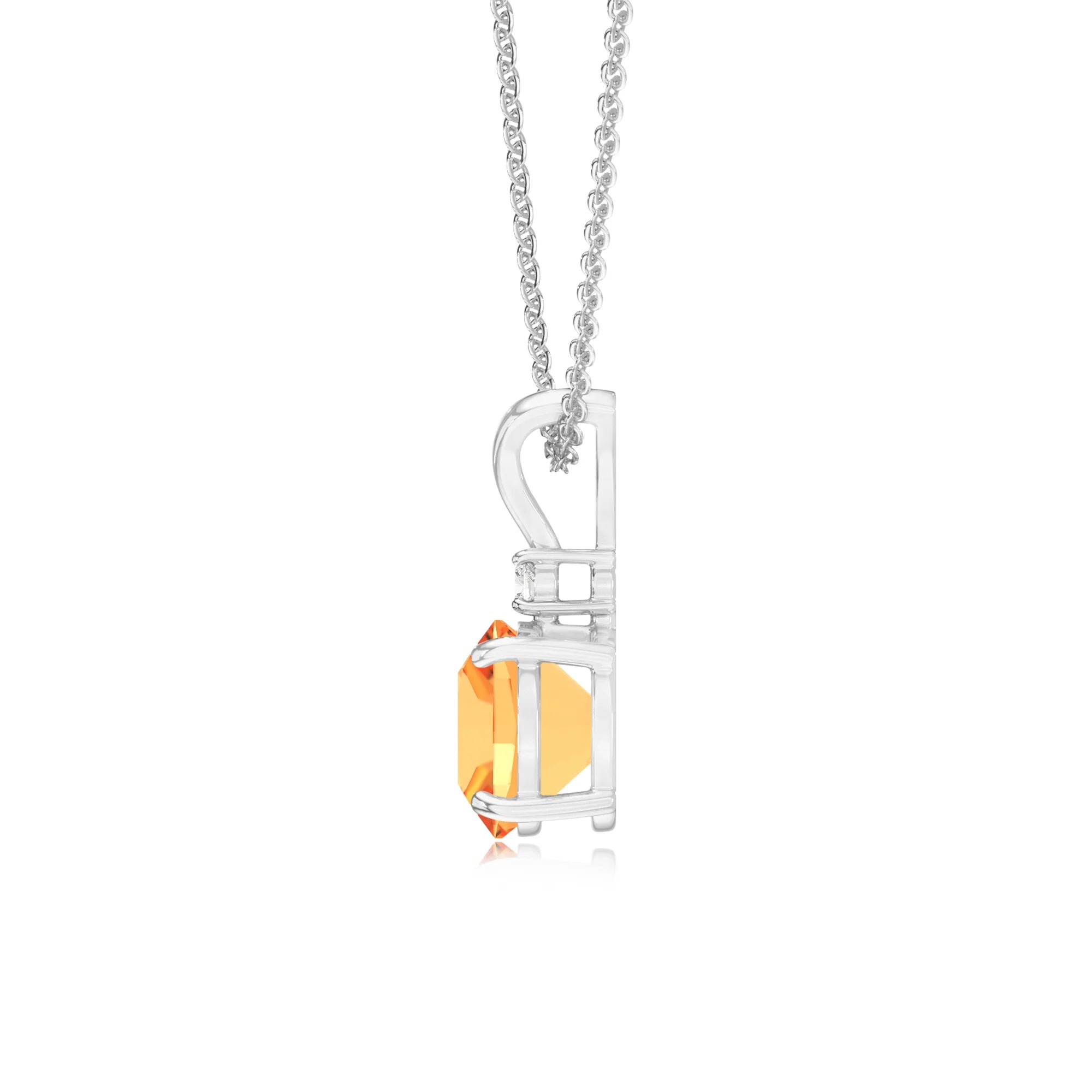 lab grown citrine cushion solitaire v-bale necklaces in sterling silver