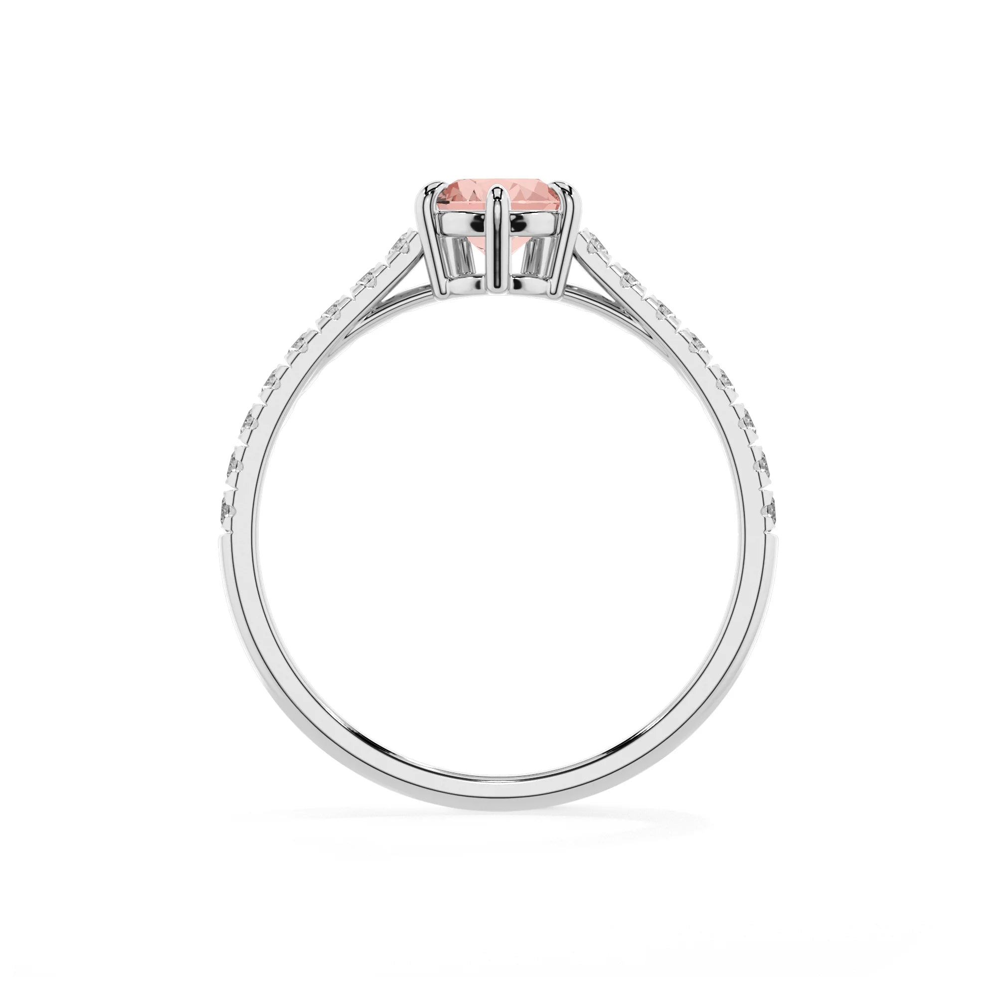 lab grown morganite pear half eternity solitaire engagement rings in white gold
