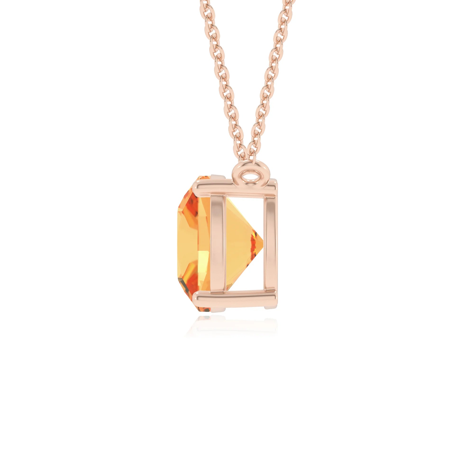 lab grown citrine cushion solitaire necklaces in rose gold