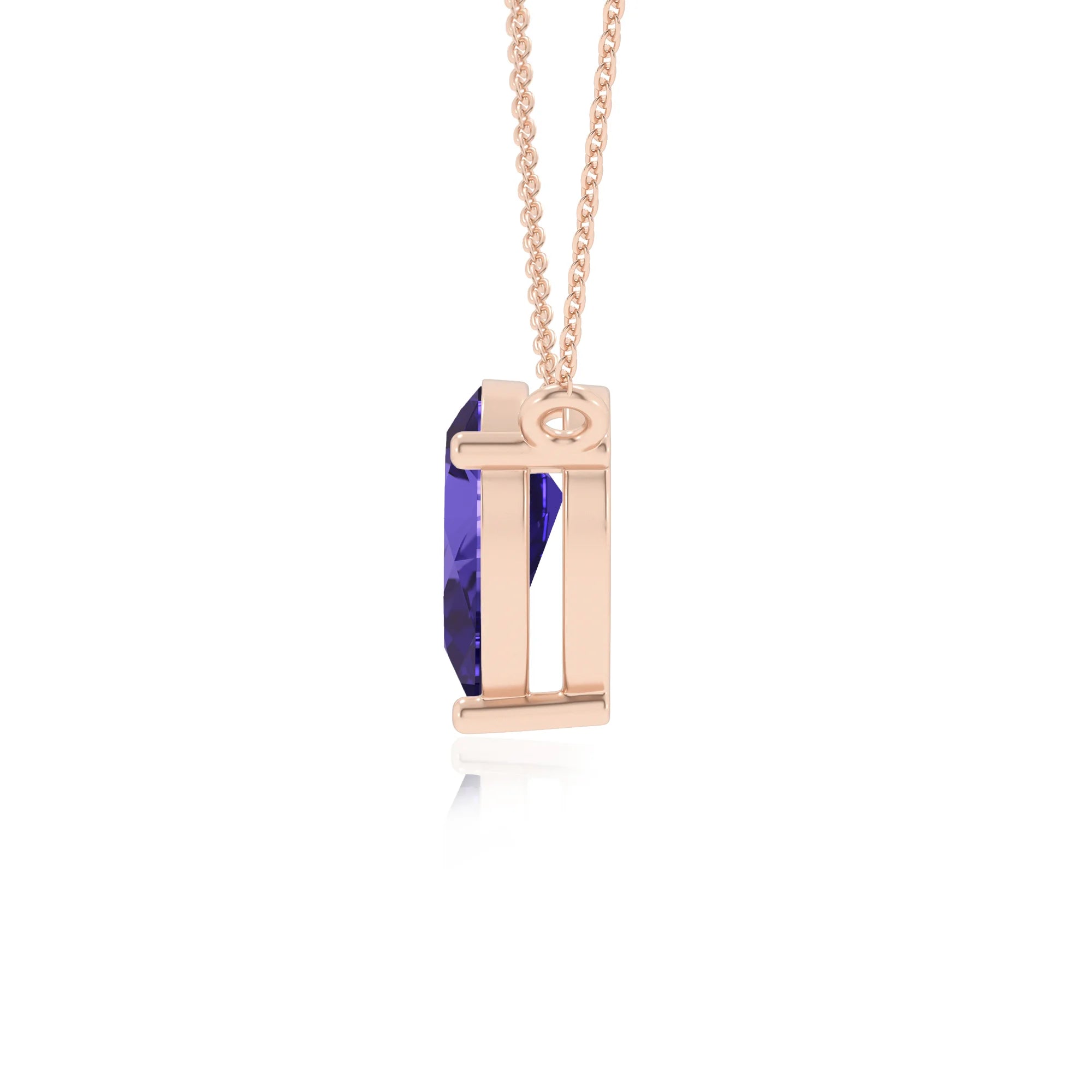 lab grown tanzanite pear solitaire necklaces in rose gold