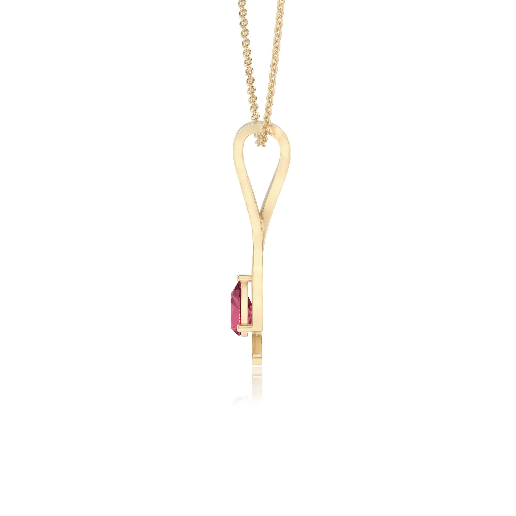 lab grown pink-tourmaline pear solitaire necklaces in yellow gold
