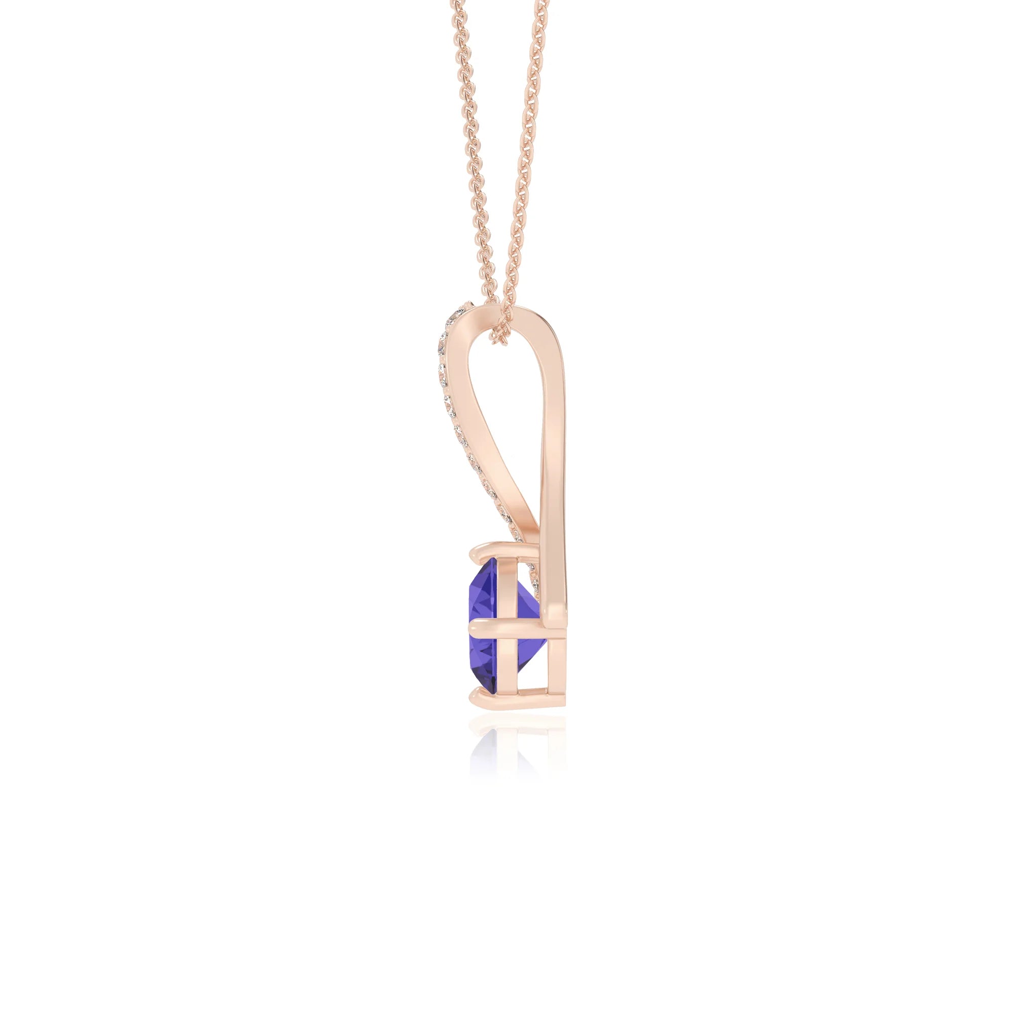 lab grown tanzanite round solitaire necklaces in rose gold