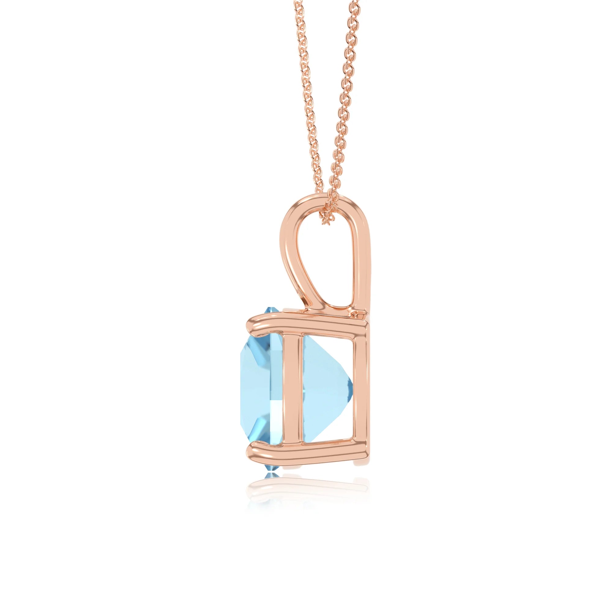 lab grown aquamarine cushion solitaire necklaces in rose gold
