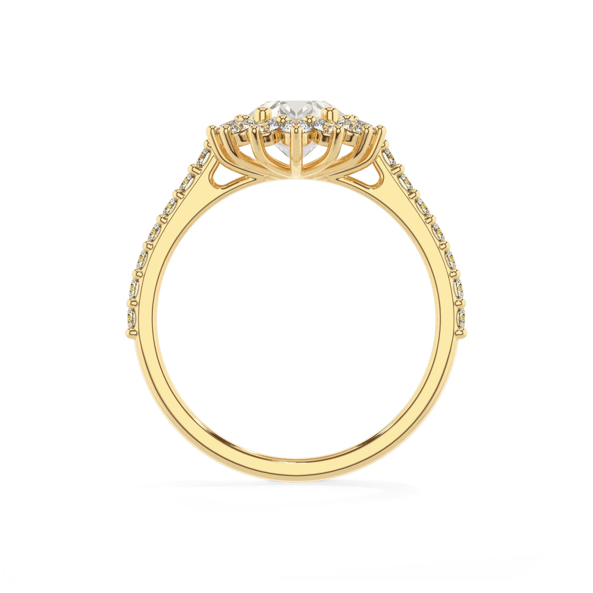 lab grown moissanite oval solitaire rings in yellow gold
