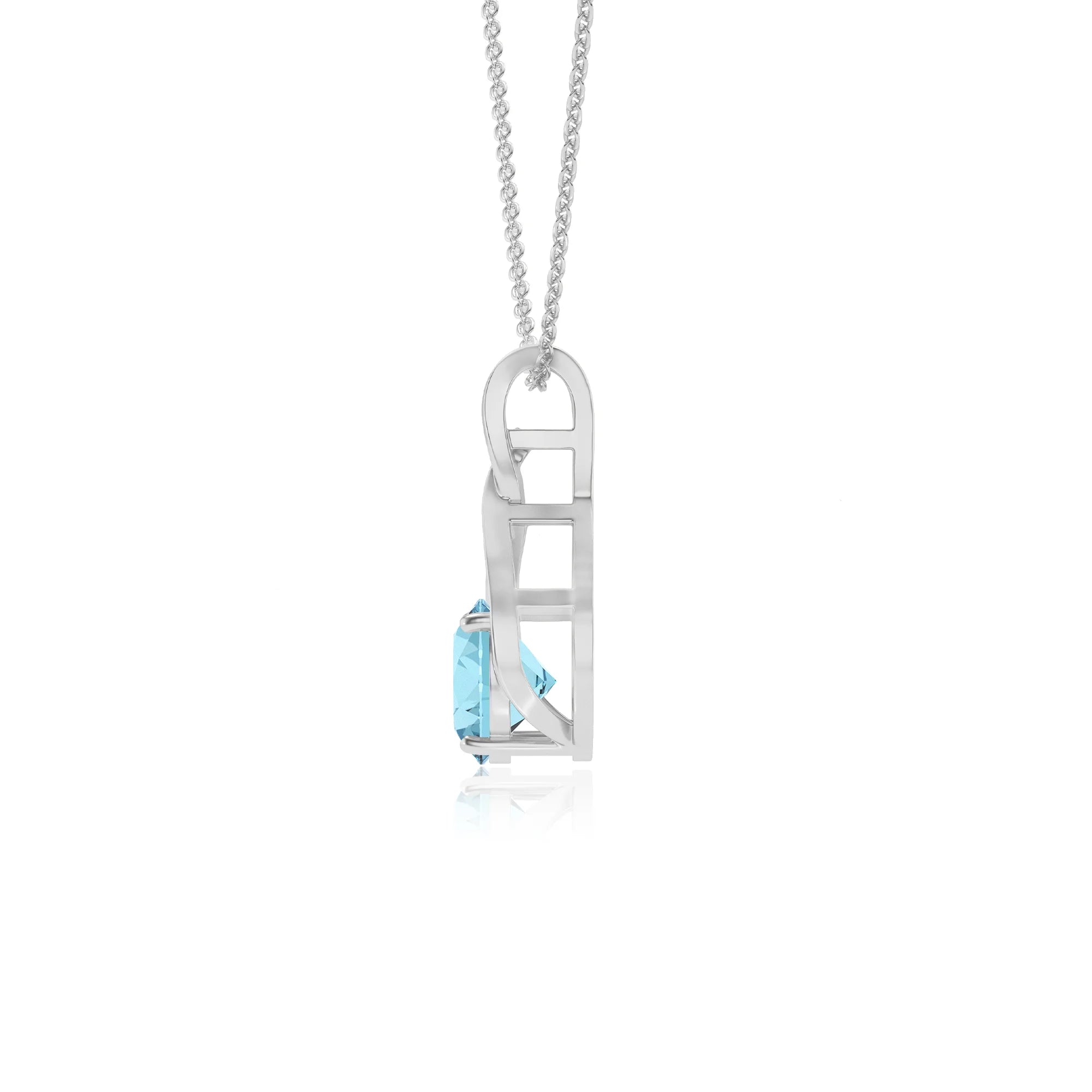 lab grown aquamarine round solitaire necklaces in sterling silver