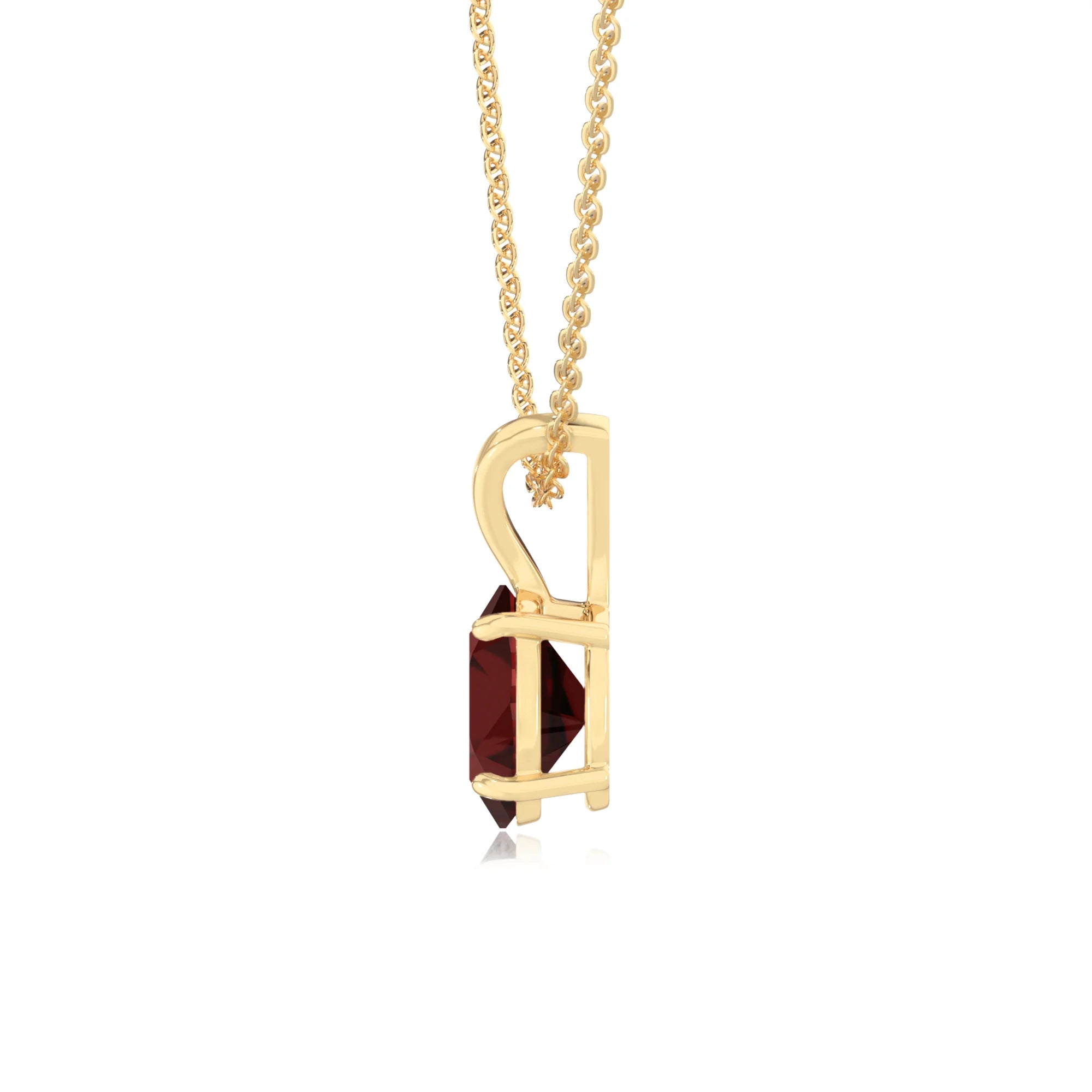 natural garnet oval solitaire v-bale necklaces in yellow gold
