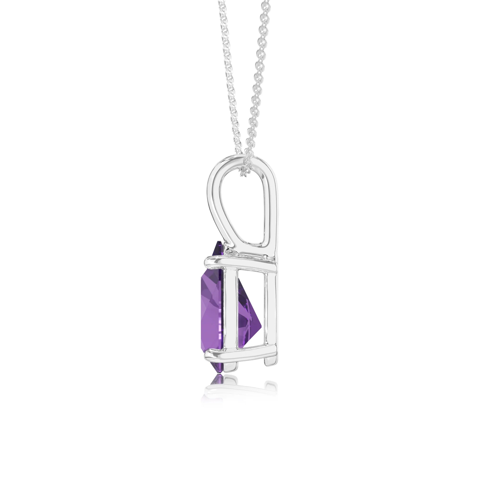 lab grown amethyst pear solitaire necklaces in platinum