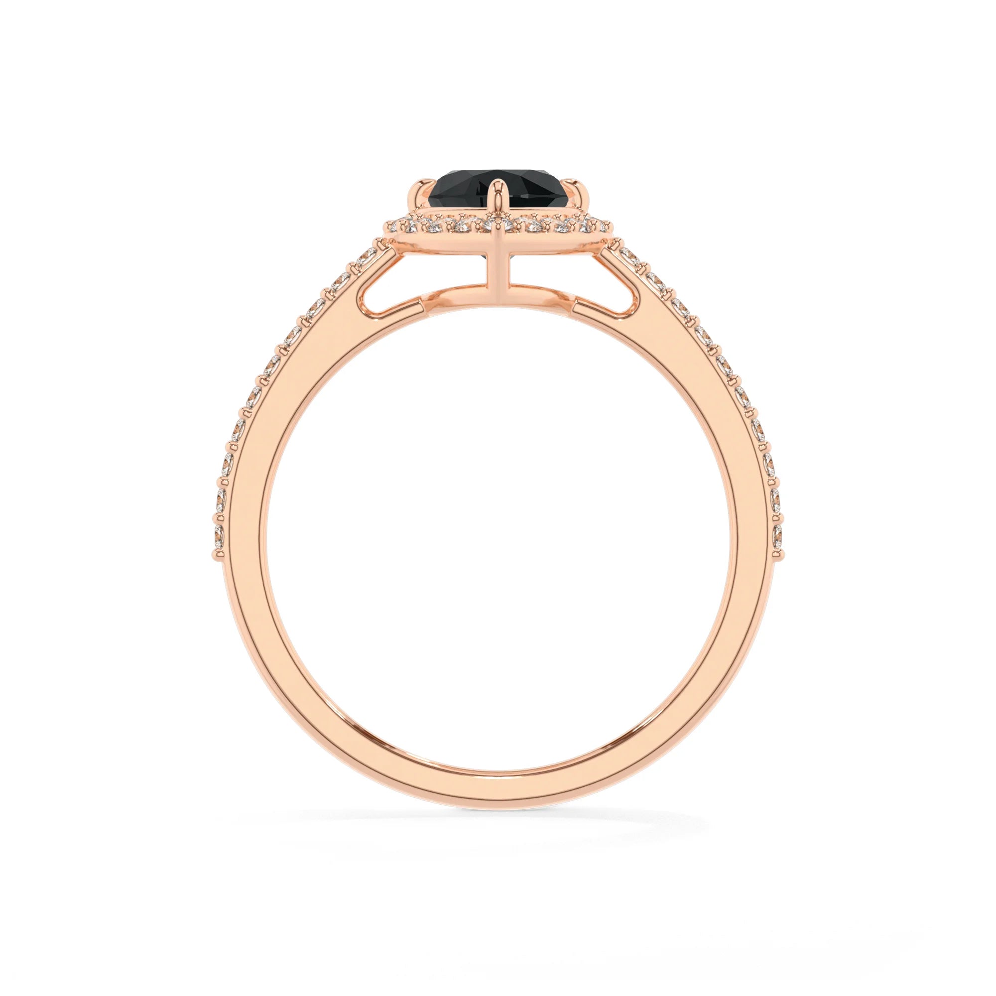 natural black-onyx heart solitaire rings in rose gold