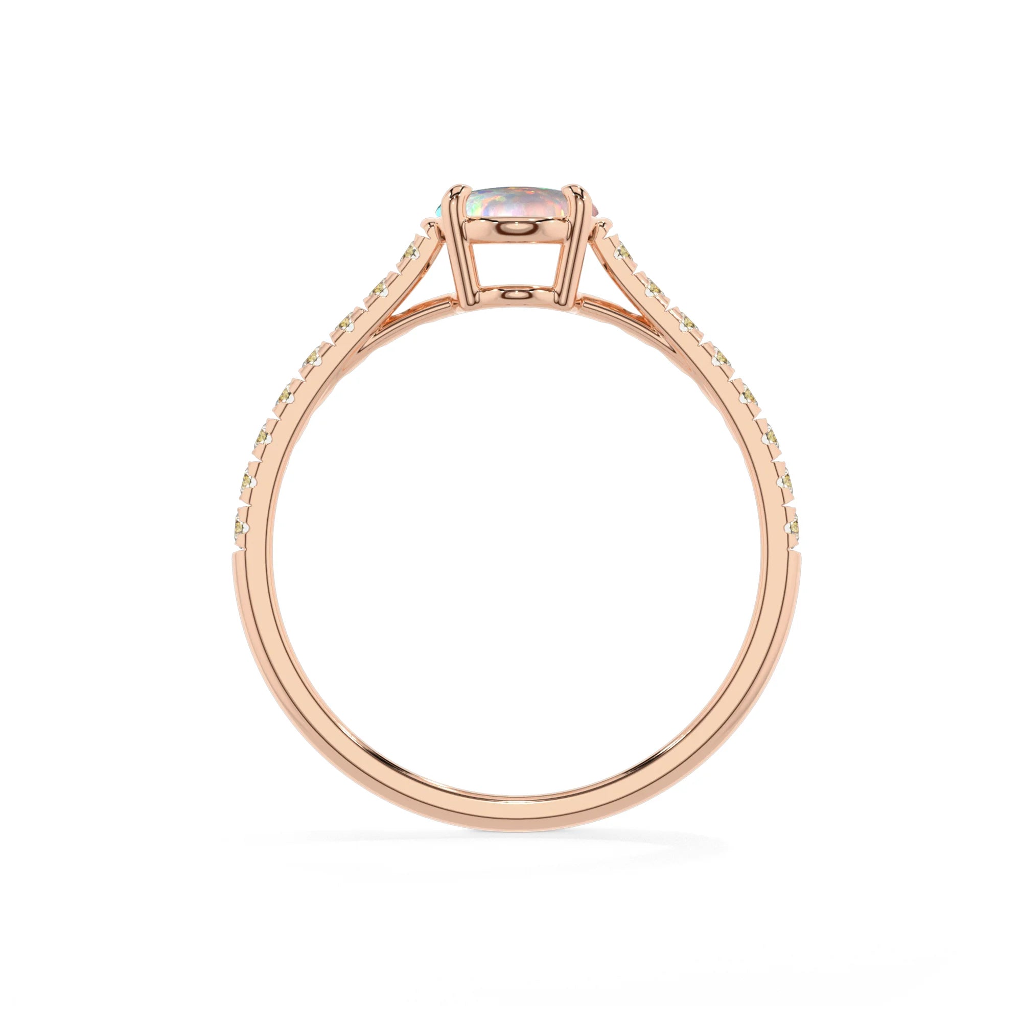 lab grown opal oval half eternity solitaire engagement rings in rose gold