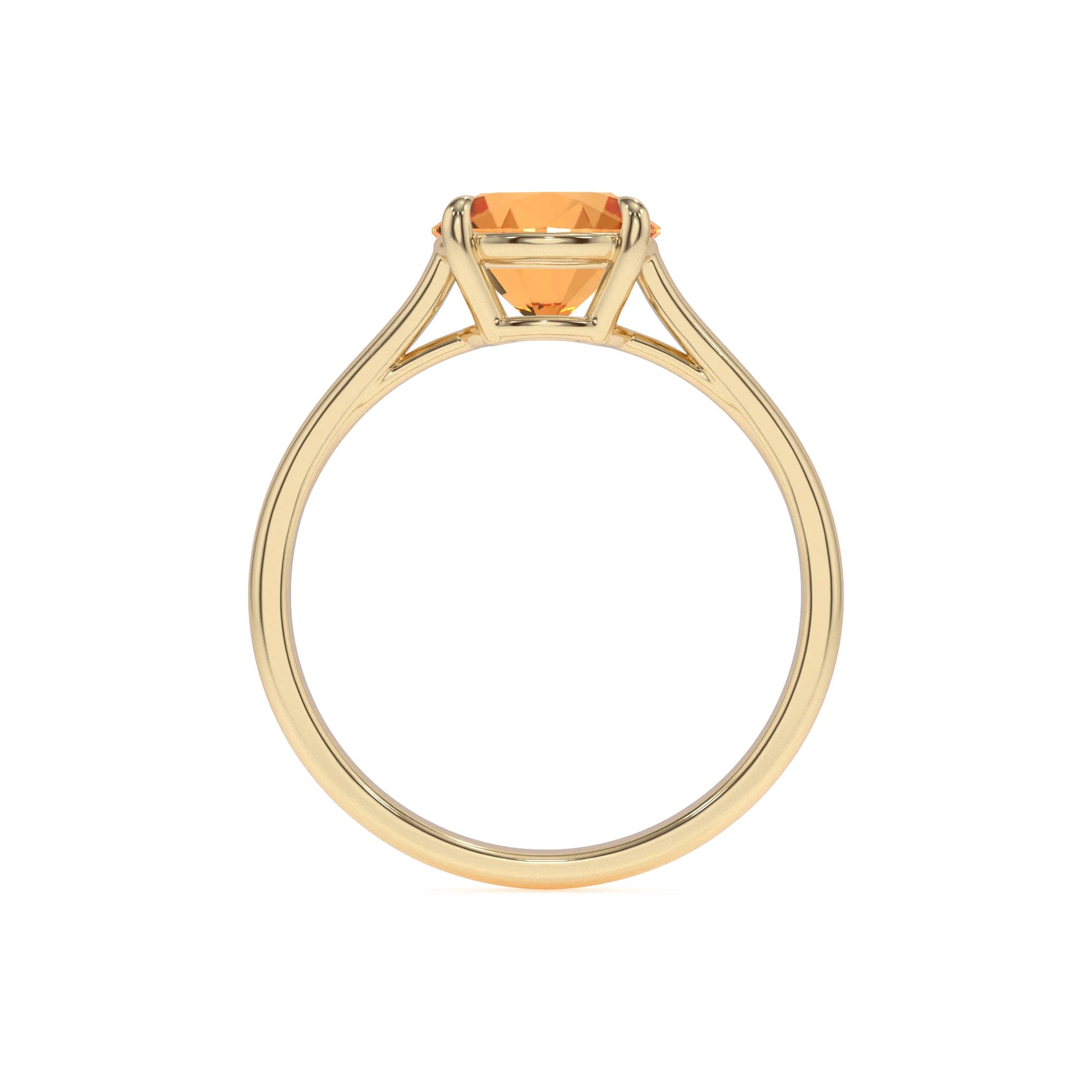 lab grown citrine round solitaire rings in yellow gold