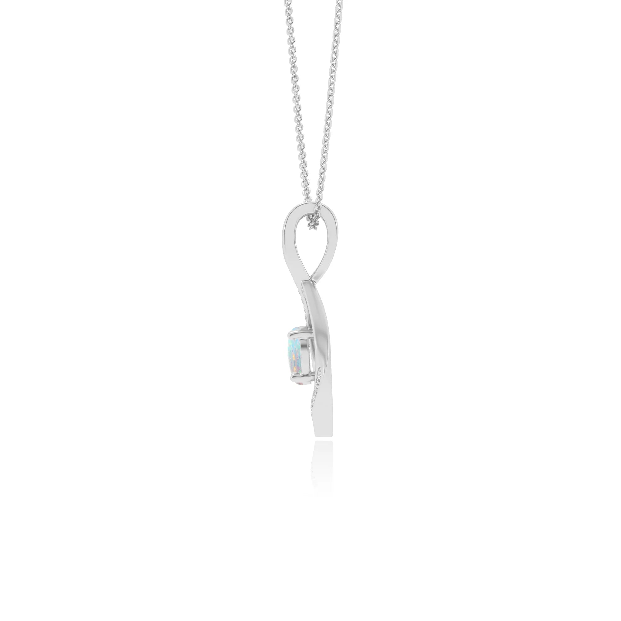 lab grown opal round solitaire necklaces in white gold