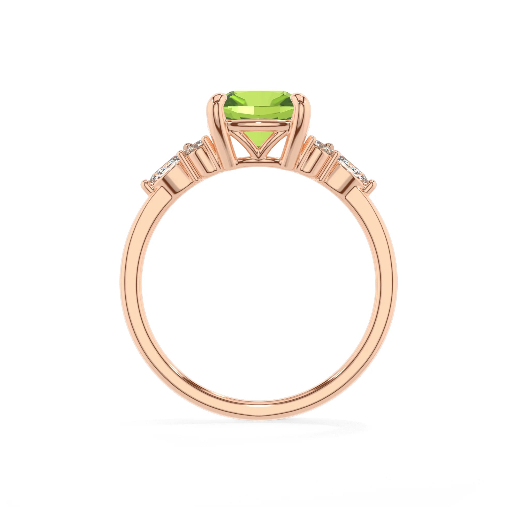 natural peridot cushion solitaire rings in rose gold