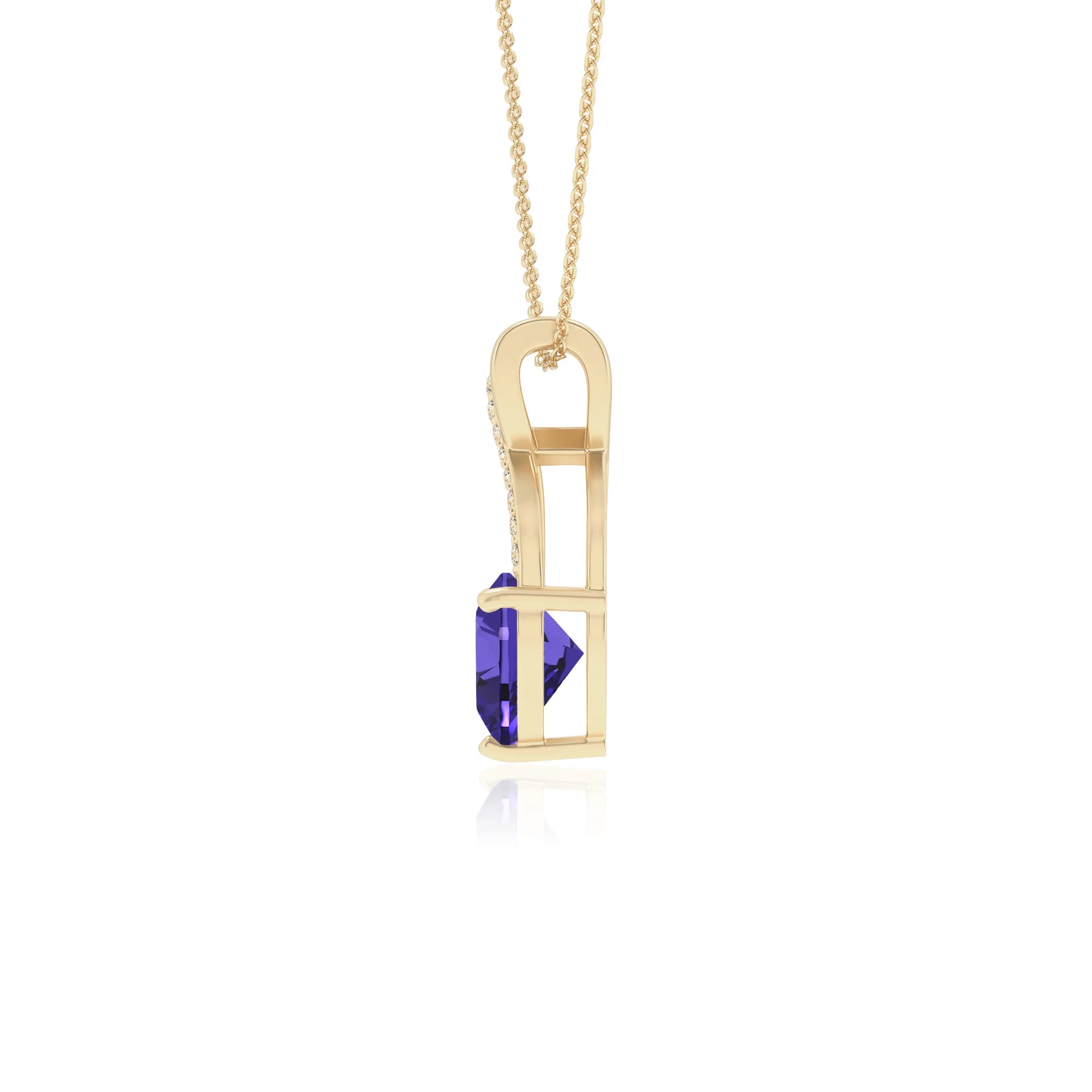 lab grown tanzanite heart solitaire necklaces in yellow gold