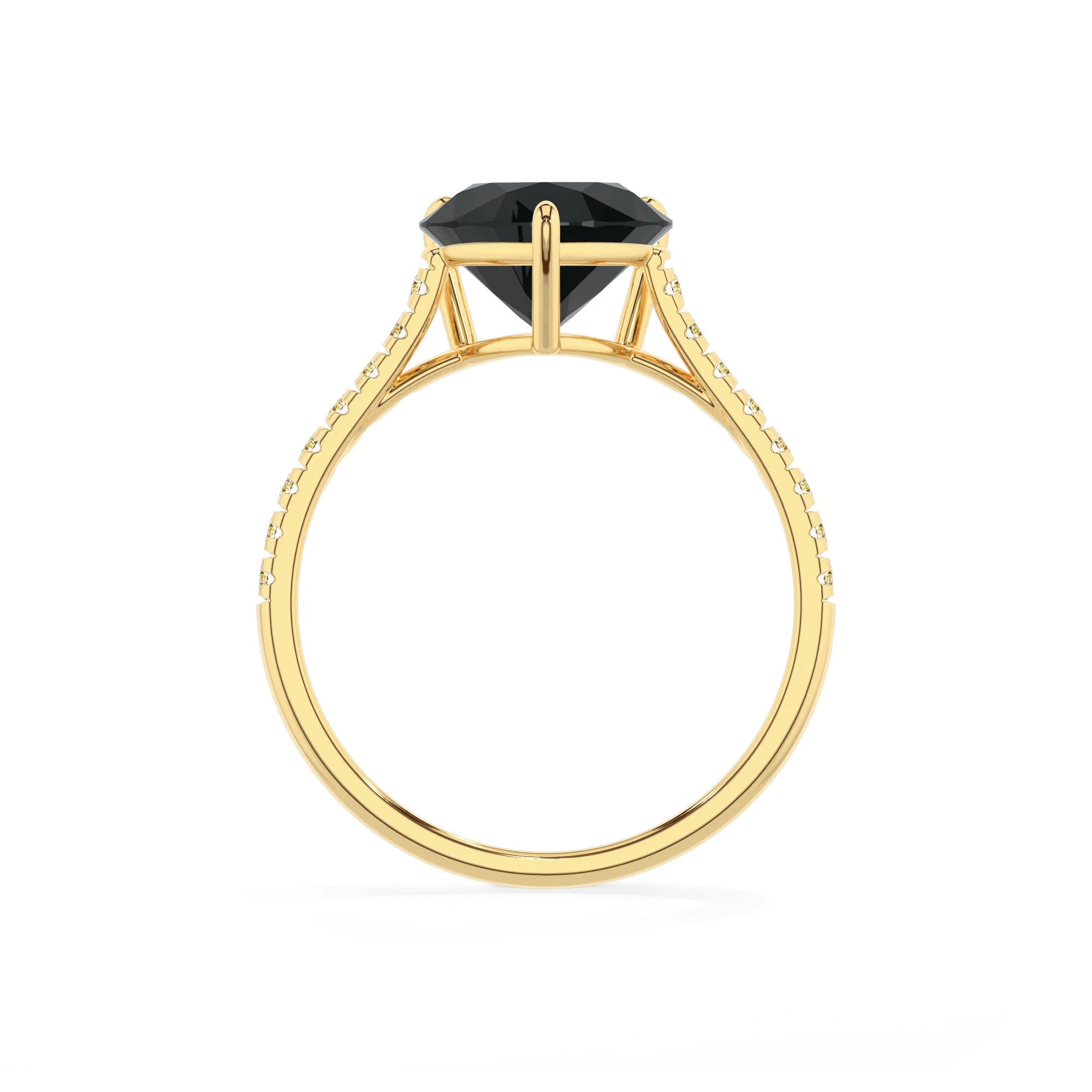 natural black-onyx heart half eternity solitaire engagement rings in yellow gold