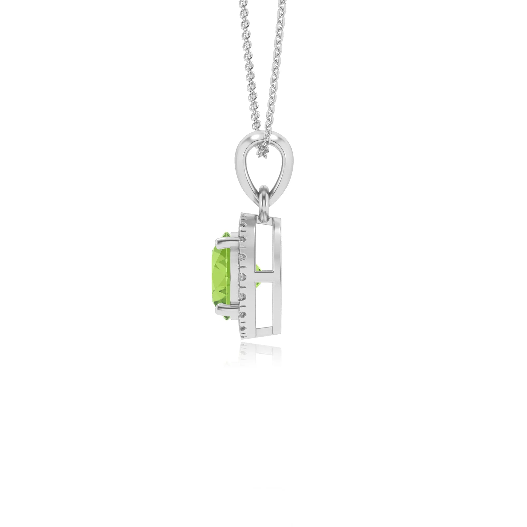 natural peridot round solitaire necklaces in white gold