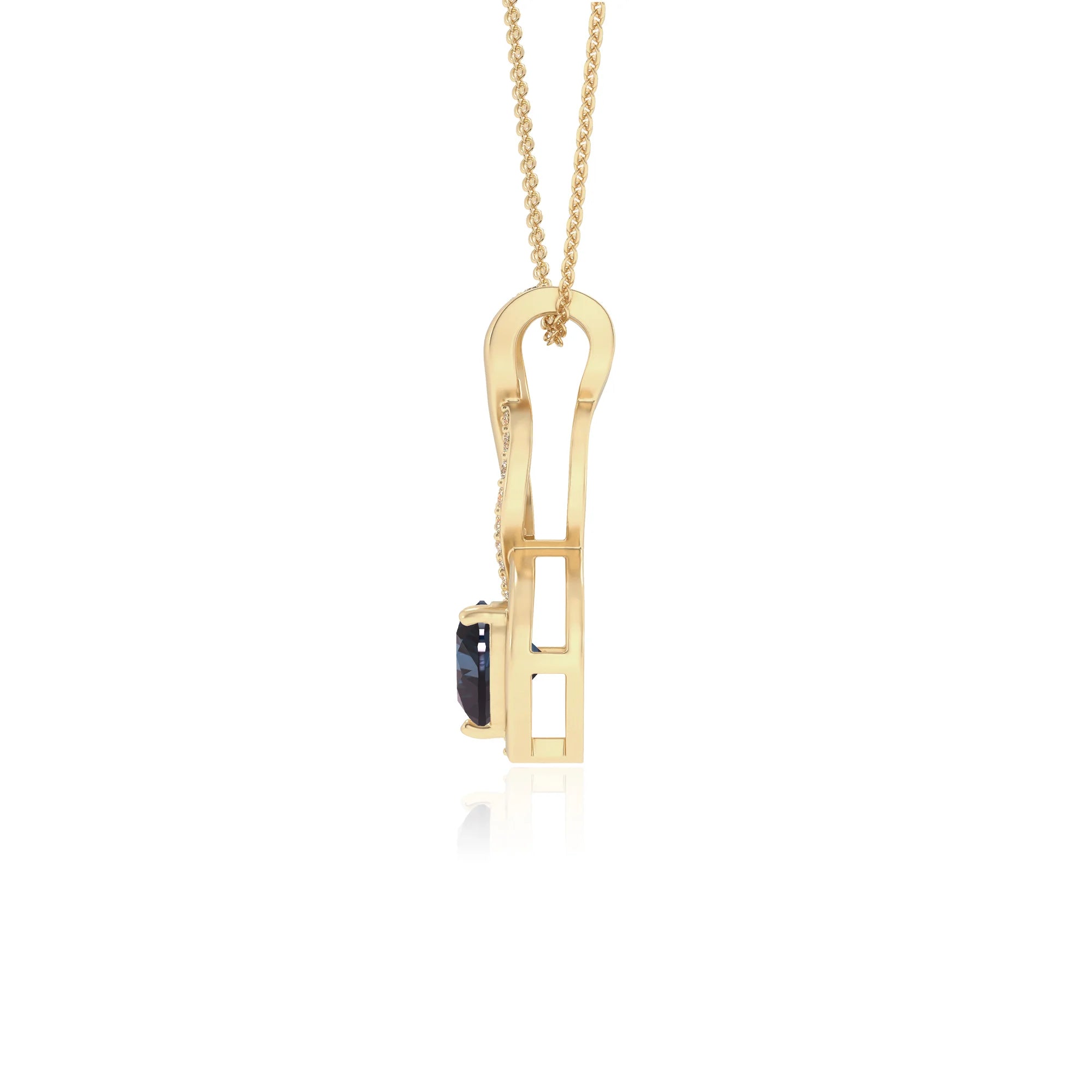 lab grown alexandrite heart infinity necklaces in yellow gold